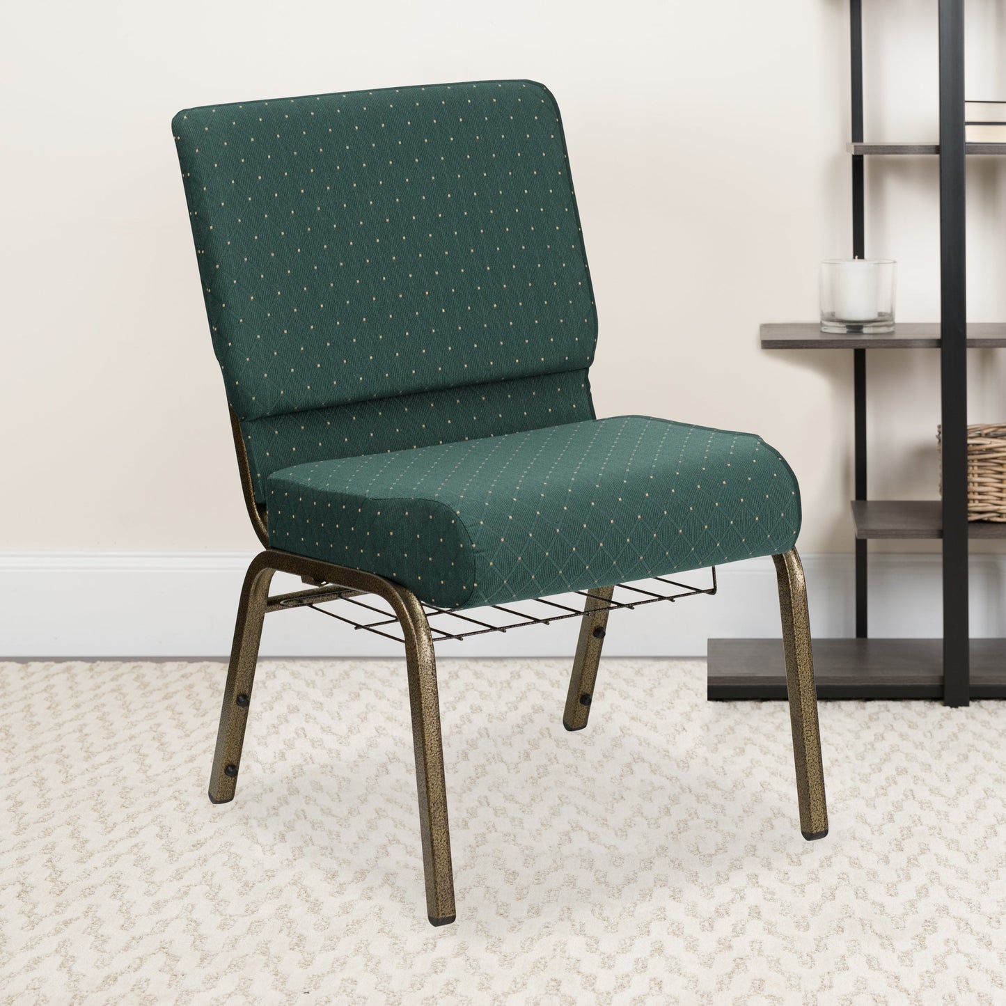 Green Dot Fabric Church Chair FD-CH0221-4-GV-S0808-BAS-GG