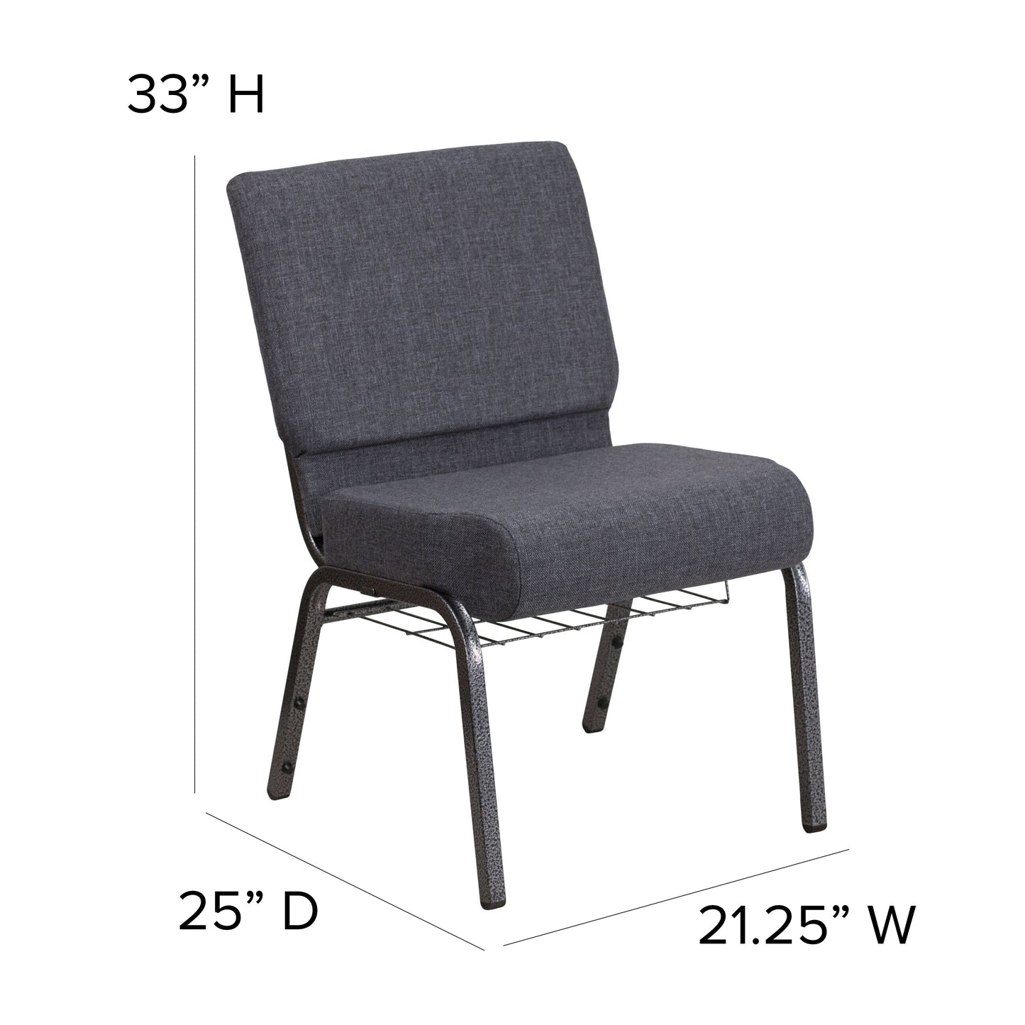 Dark Gray Fabric Church Chair FD-CH0221-4-SV-DKGY-BAS-GG