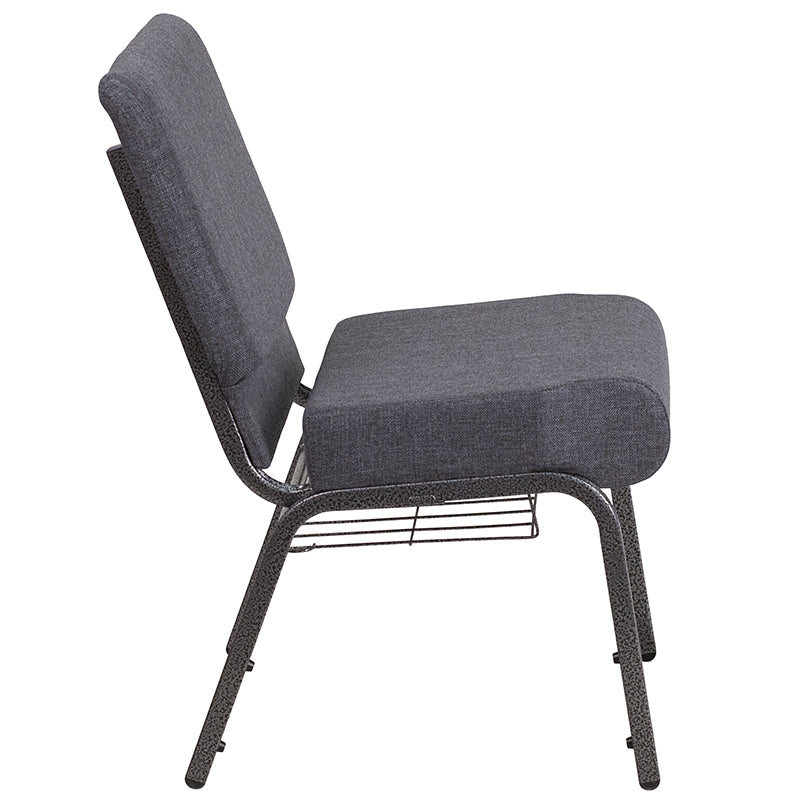 Dark Gray Fabric Church Chair FD-CH0221-4-SV-DKGY-BAS-GG