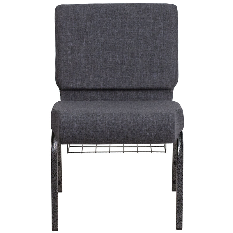 Dark Gray Fabric Church Chair FD-CH0221-4-SV-DKGY-BAS-GG