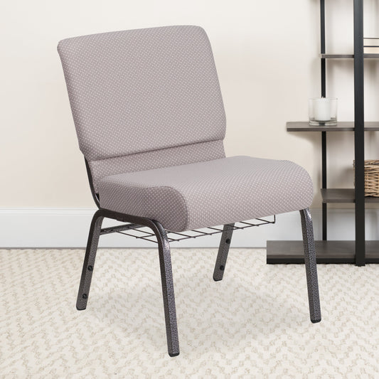 Gray Dot Fabric Church Chair FD-CH0221-4-SV-GYDOT-BAS-GG