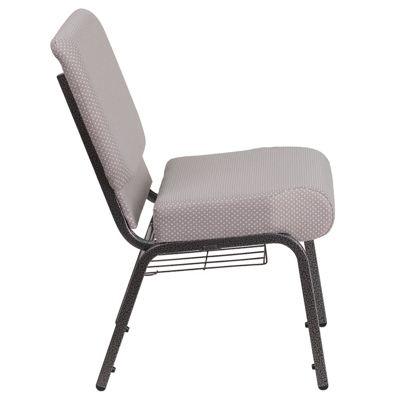 Gray Dot Fabric Church Chair FD-CH0221-4-SV-GYDOT-BAS-GG