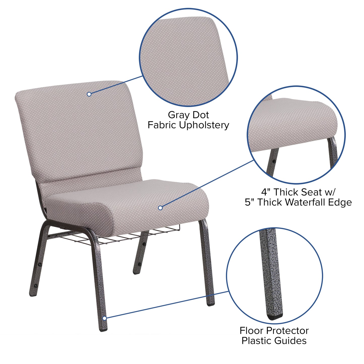 Gray Dot Fabric Church Chair FD-CH0221-4-SV-GYDOT-BAS-GG