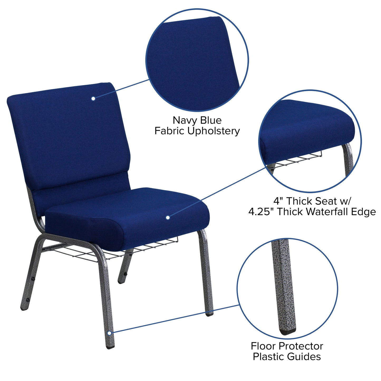 Navy Blue Fabric Church Chair FD-CH0221-4-SV-NB24-BAS-GG