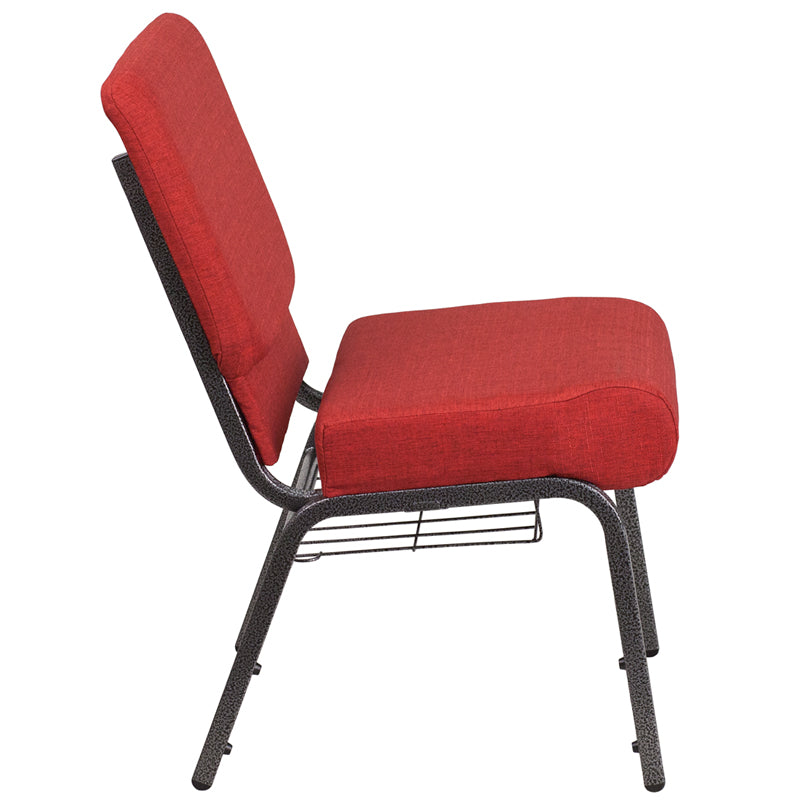 Crimson Fabric Church Chair FD-CH0221-4-SV-RED-BAS-GG