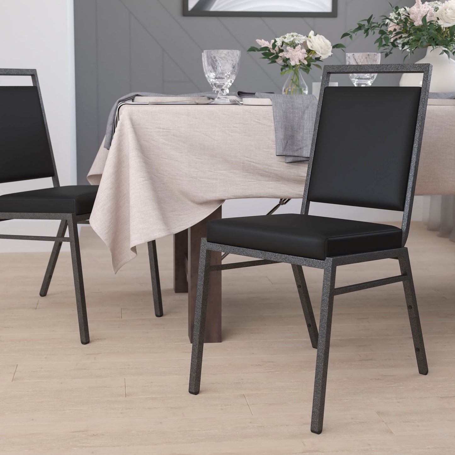 Black Vinyl Banquet Chair FD-LUX-SIL-BK-V-GG