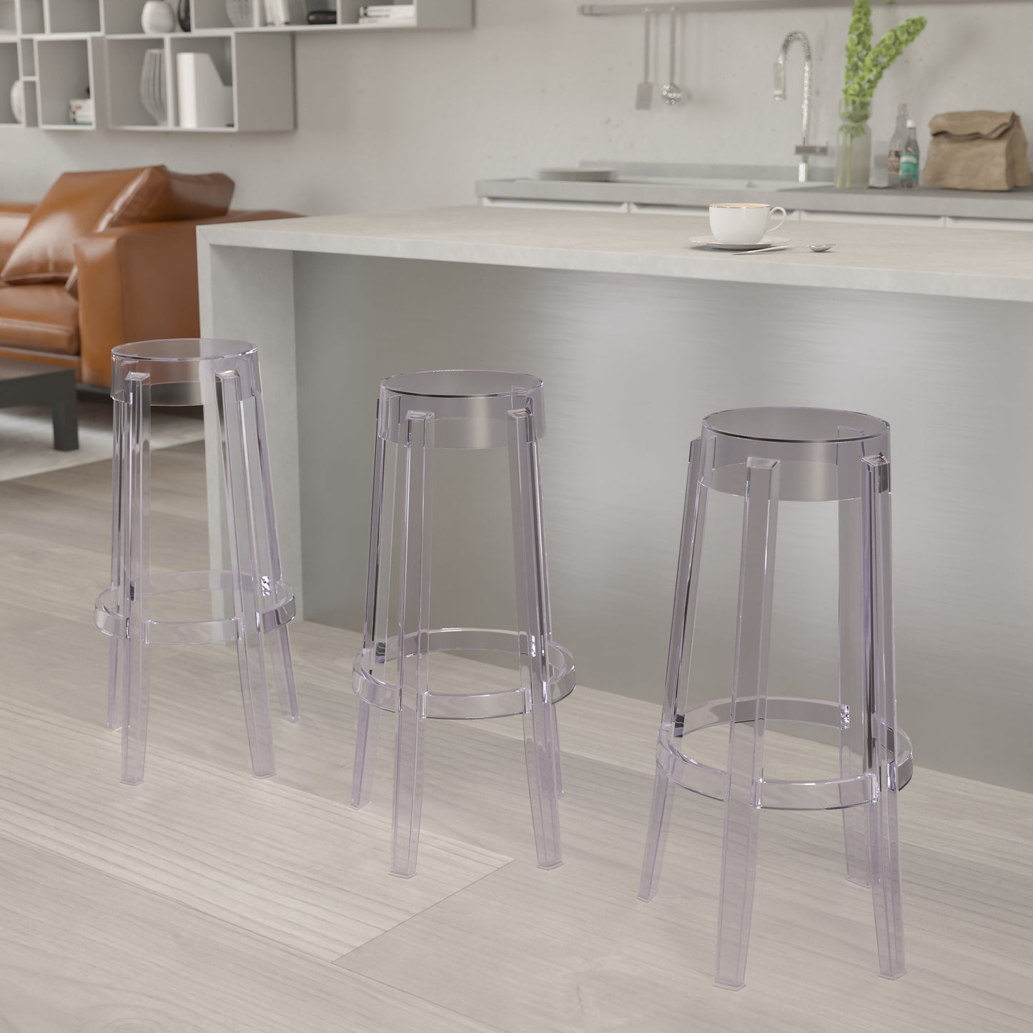 29.75"H Transparent Barstool FH-118-APC2-GG