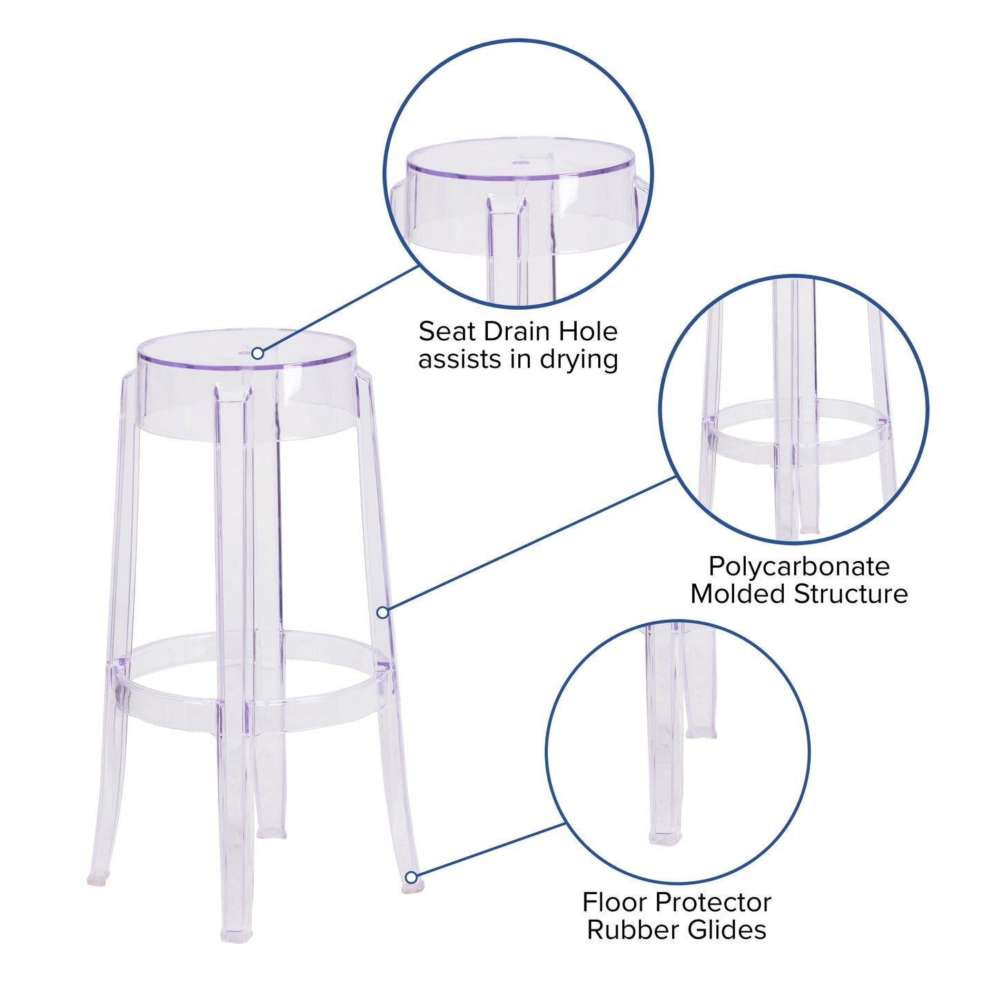 29.75"H Transparent Barstool FH-118-APC2-GG