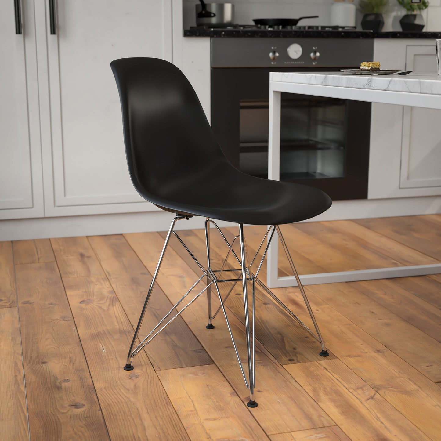 Black Plastic/Chrome Chair FH-130-CPP1-BK-GG