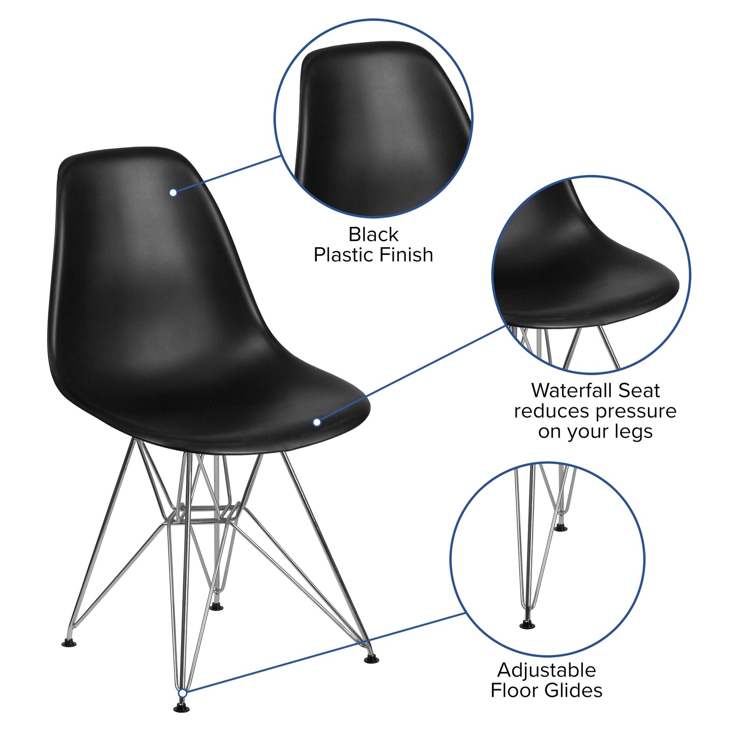 Black Plastic/Chrome Chair FH-130-CPP1-BK-GG