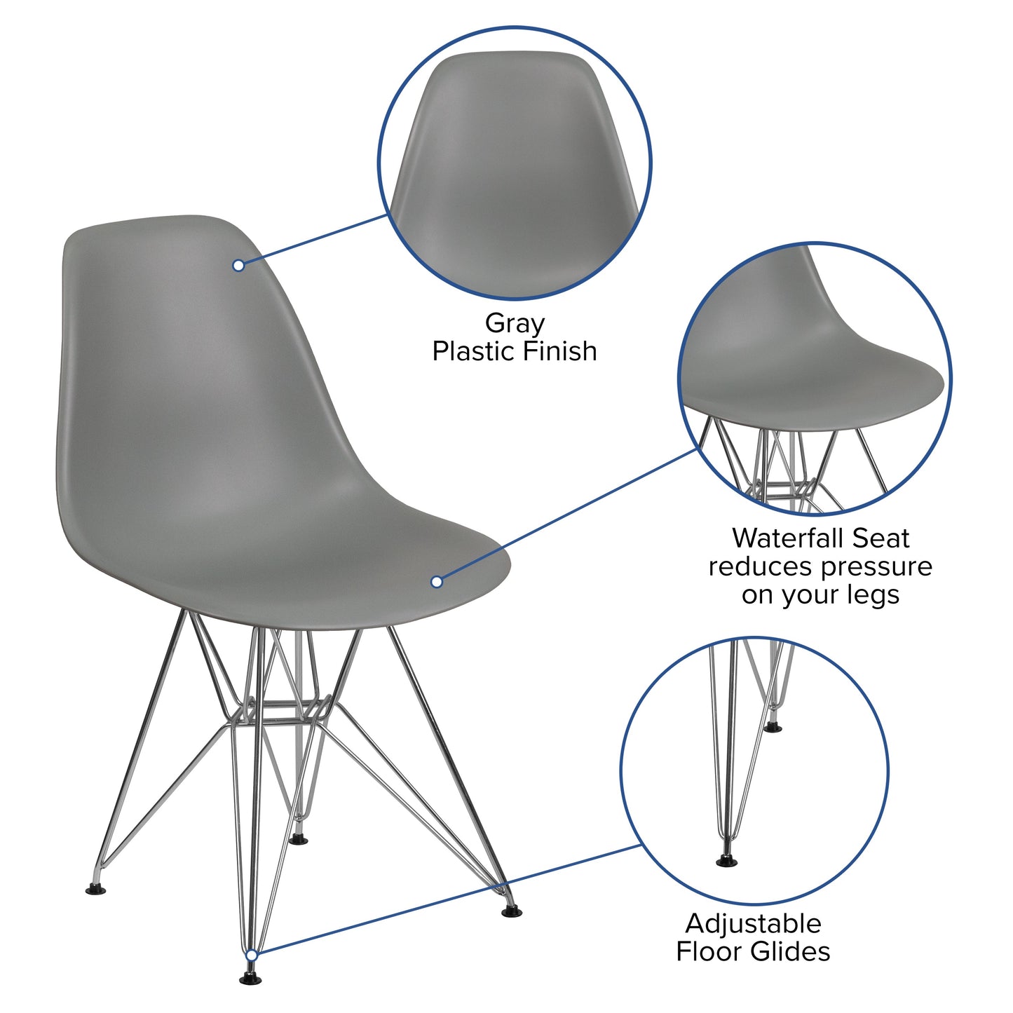 Gray Plastic/Chrome Chair FH-130-CPP1-GY-GG