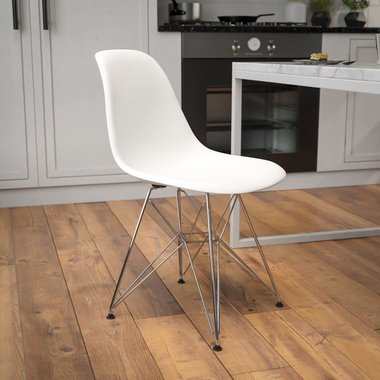 White Plastic/Chrome Chair FH-130-CPP1-WH-GG