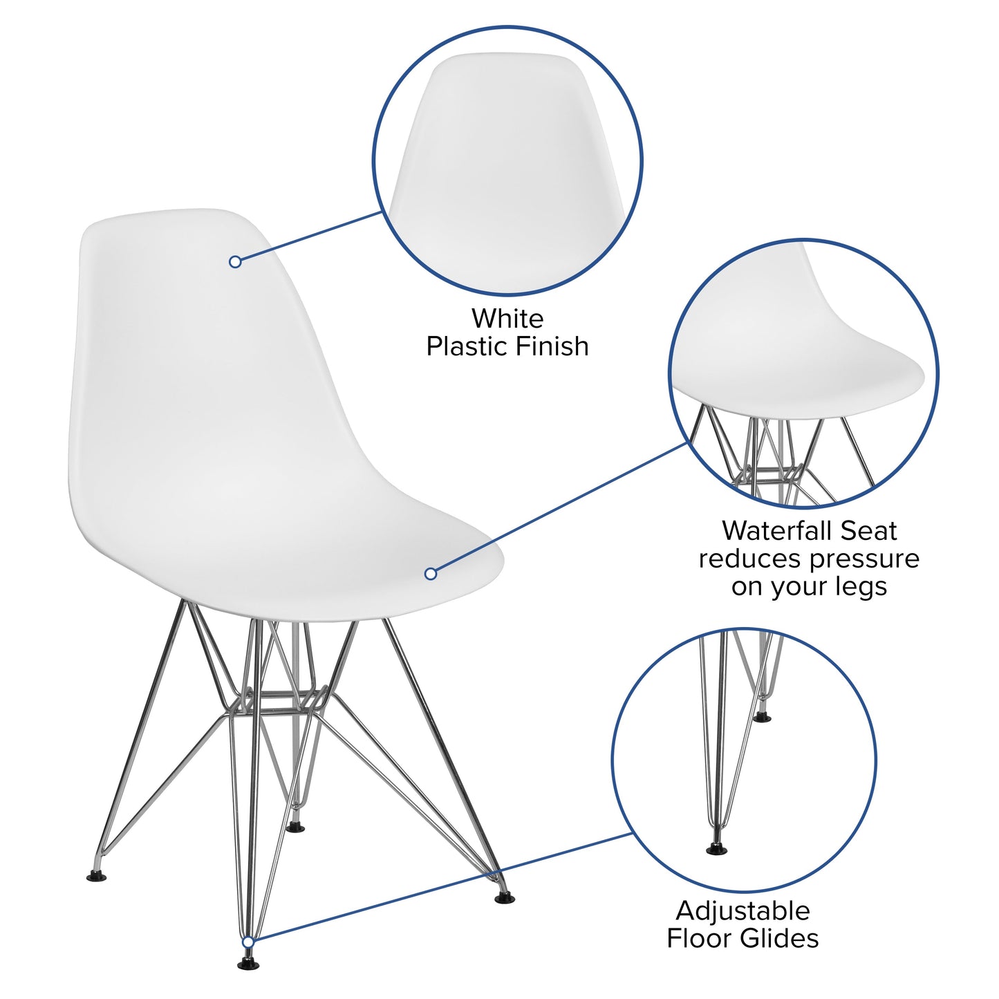 White Plastic/Chrome Chair FH-130-CPP1-WH-GG