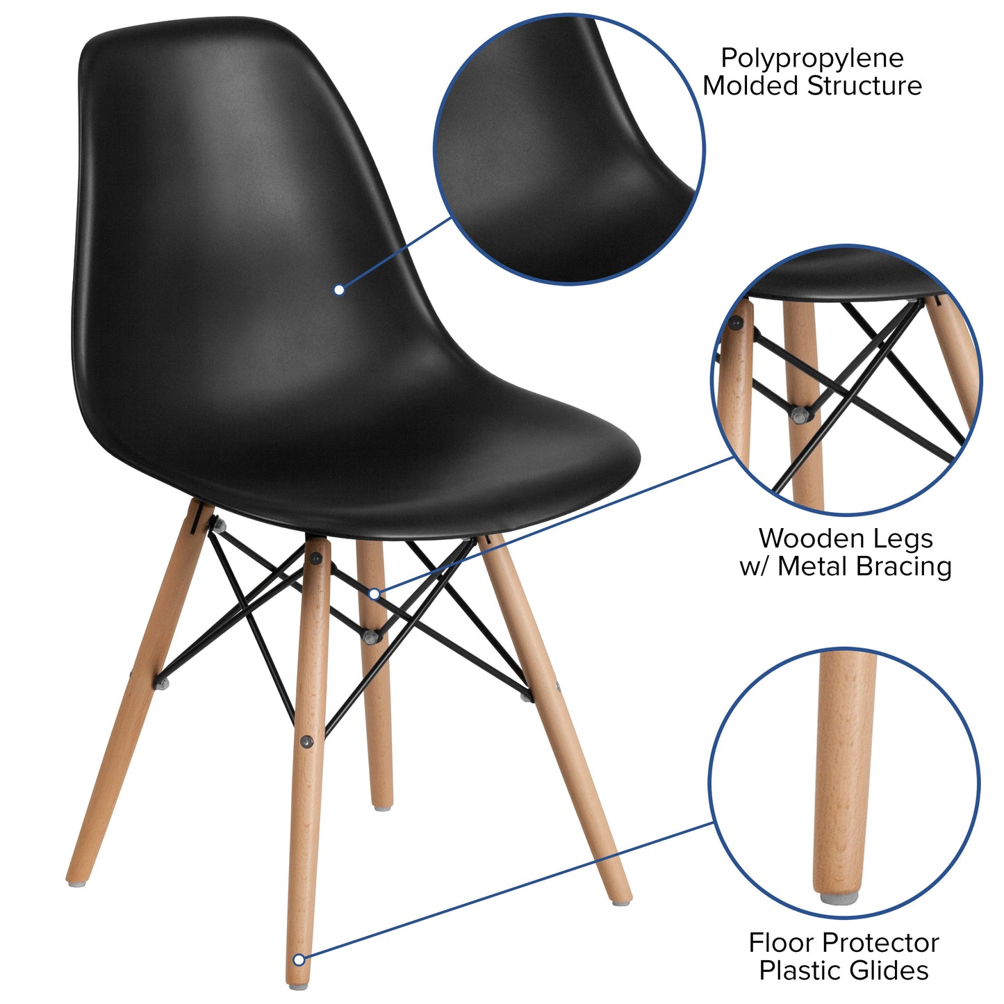 Black Plastic/Wood Chair FH-130-DPP-BK-GG