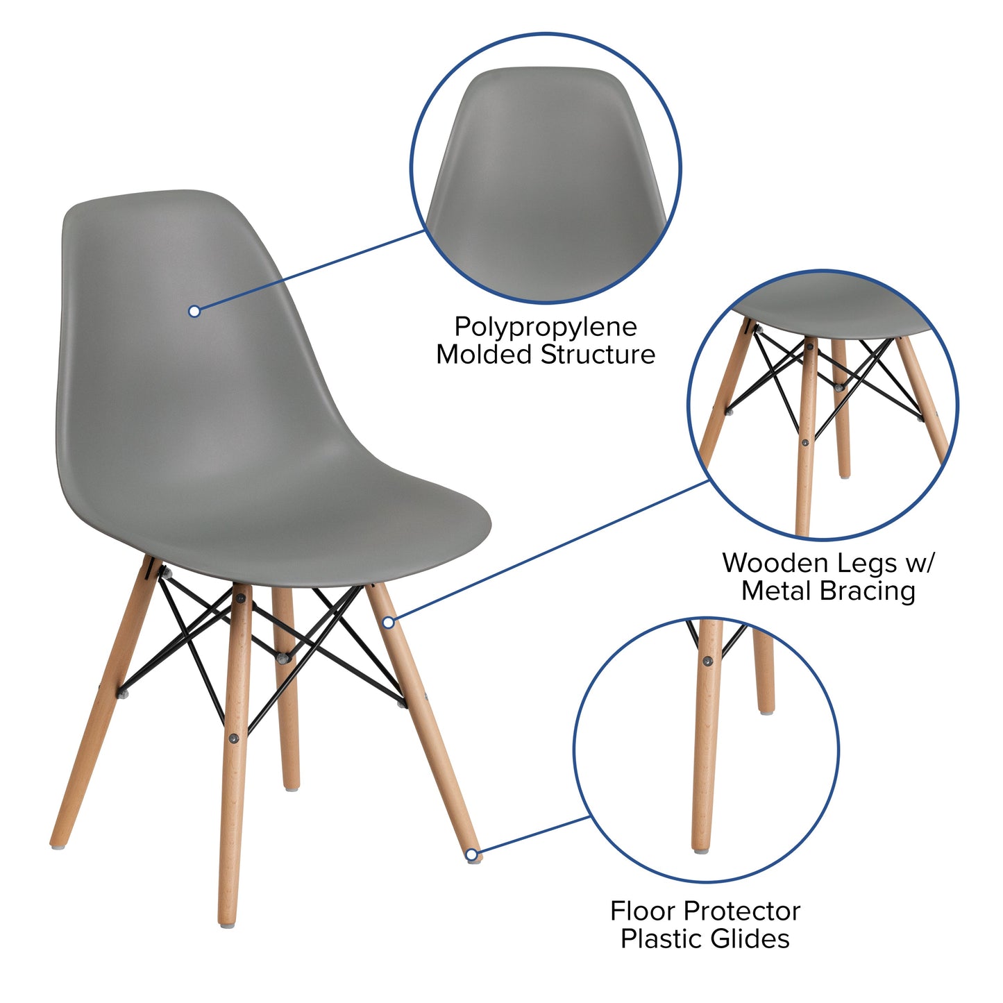 Gray Plastic/Wood Chair FH-130-DPP-GY-GG