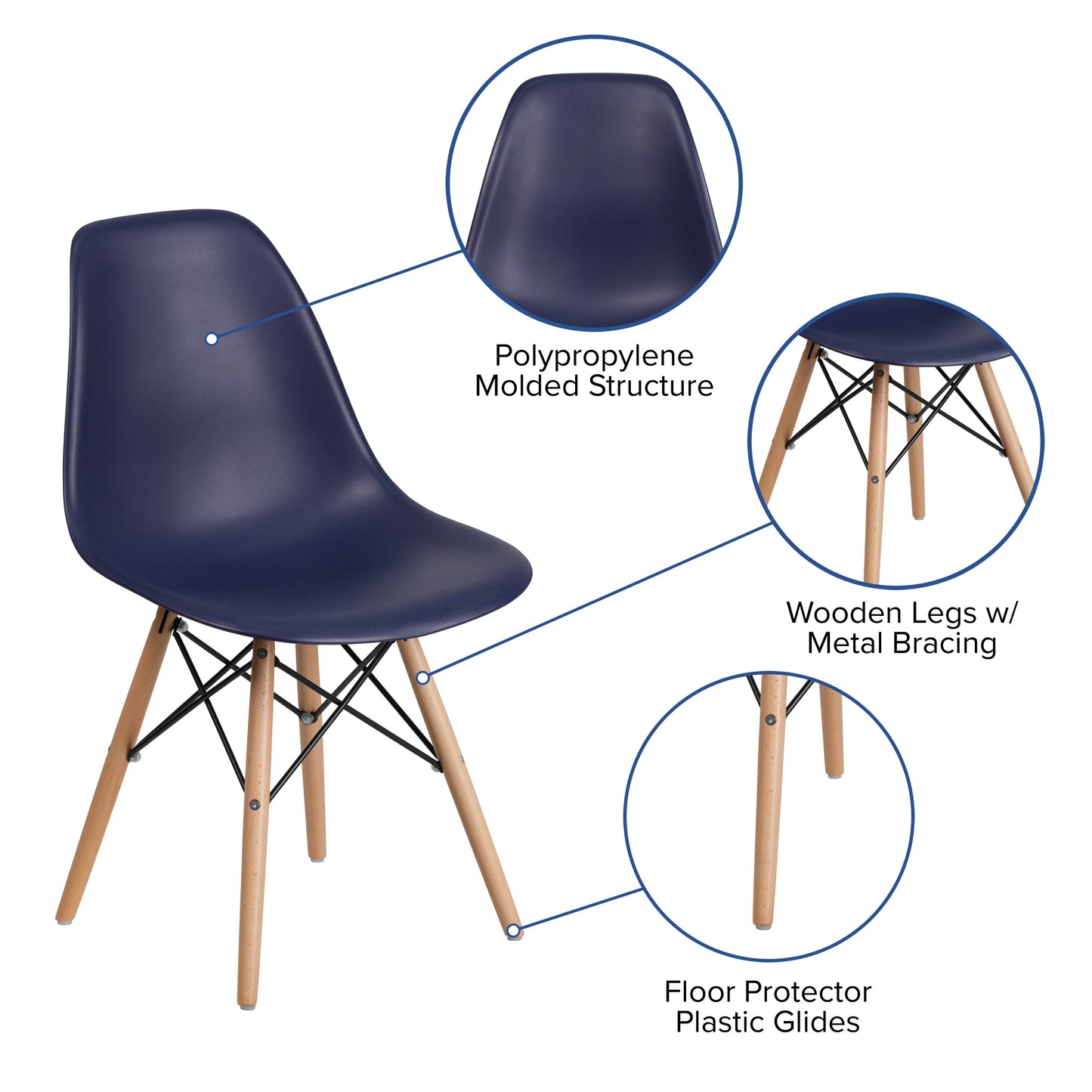 Navy Plastic/Wood Chair FH-130-DPP-NY-GG