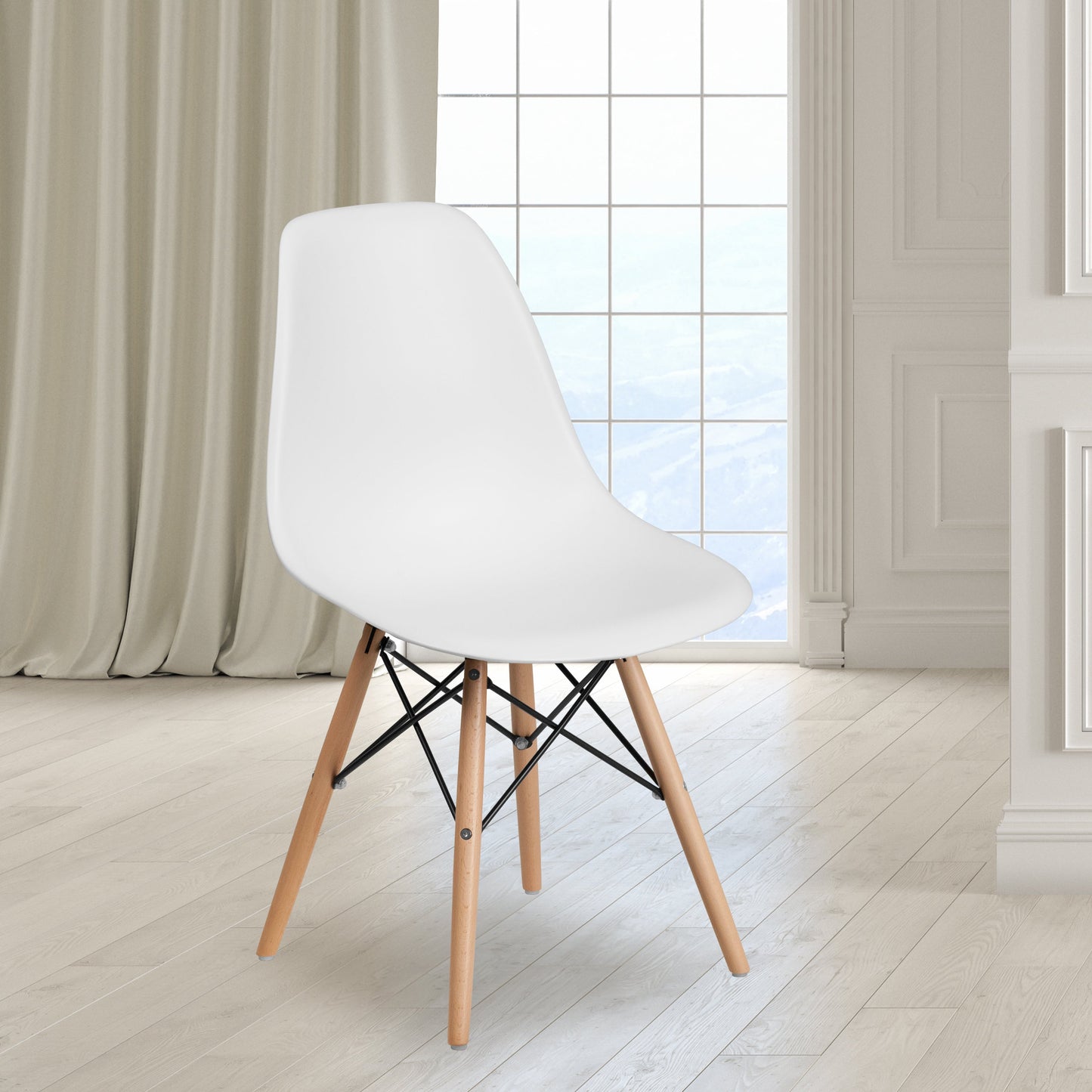 White Plastic/Wood Chair FH-130-DPP-WH-GG