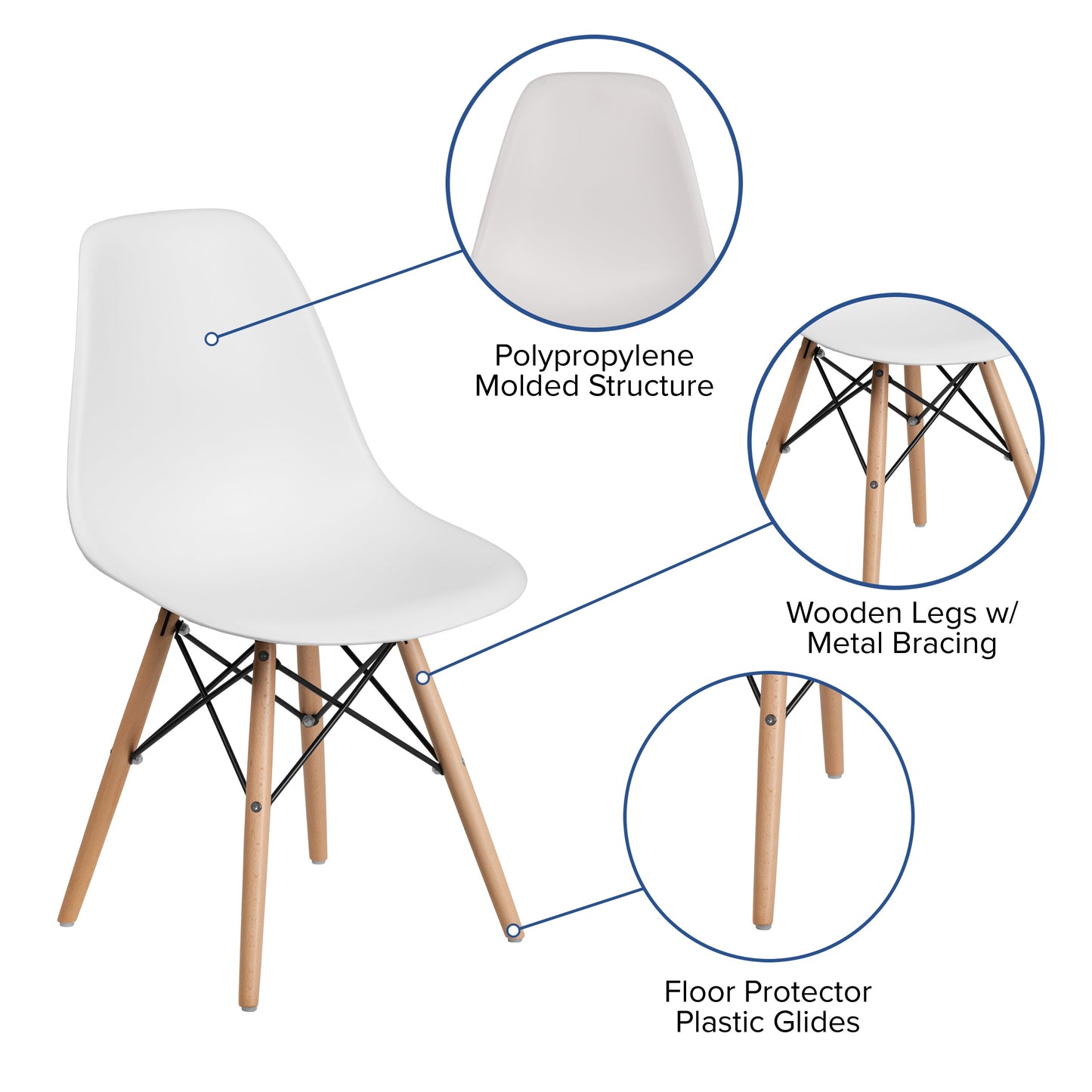 White Plastic/Wood Chair FH-130-DPP-WH-GG