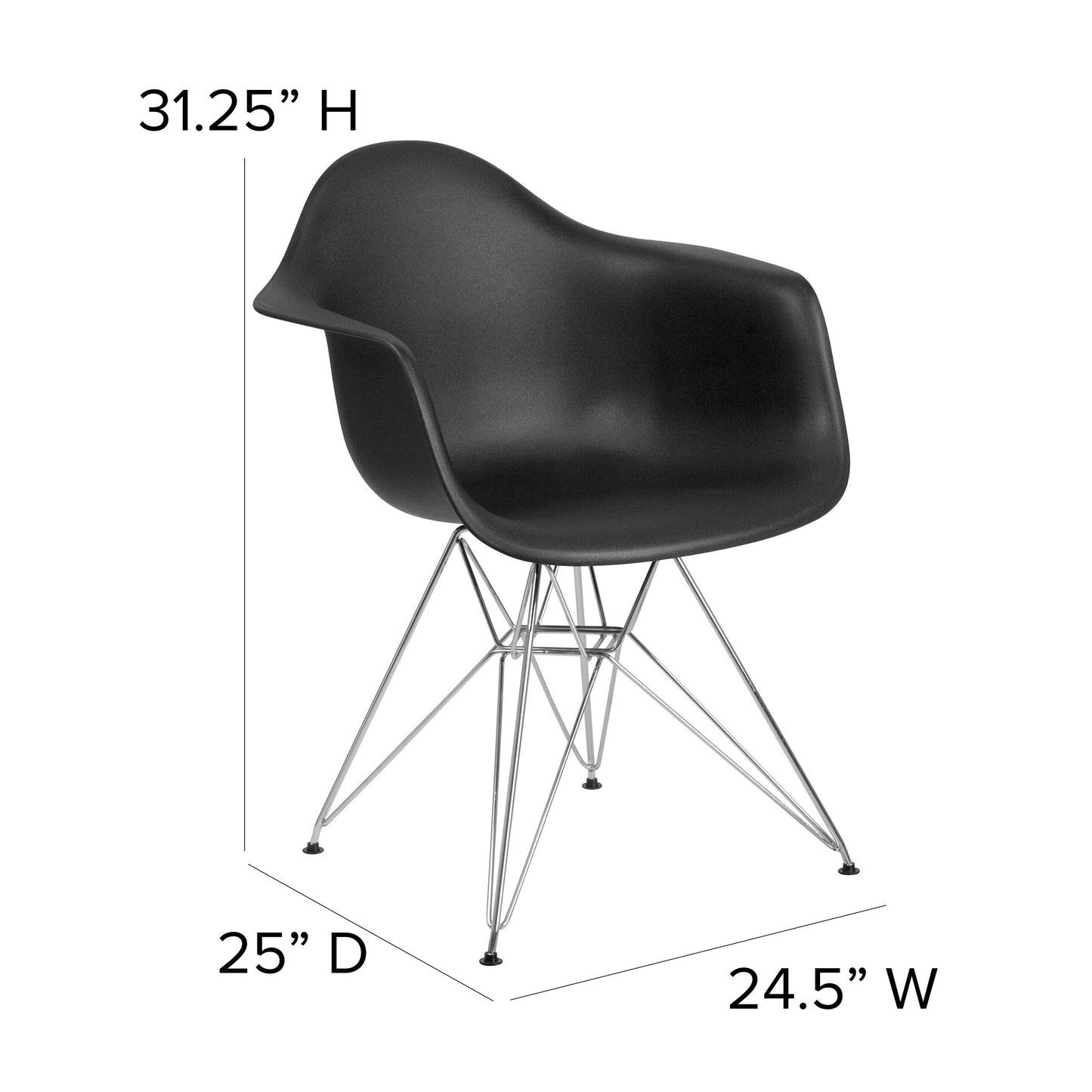 Black Plastic/Chrome Chair FH-132-CPP1-BK-GG