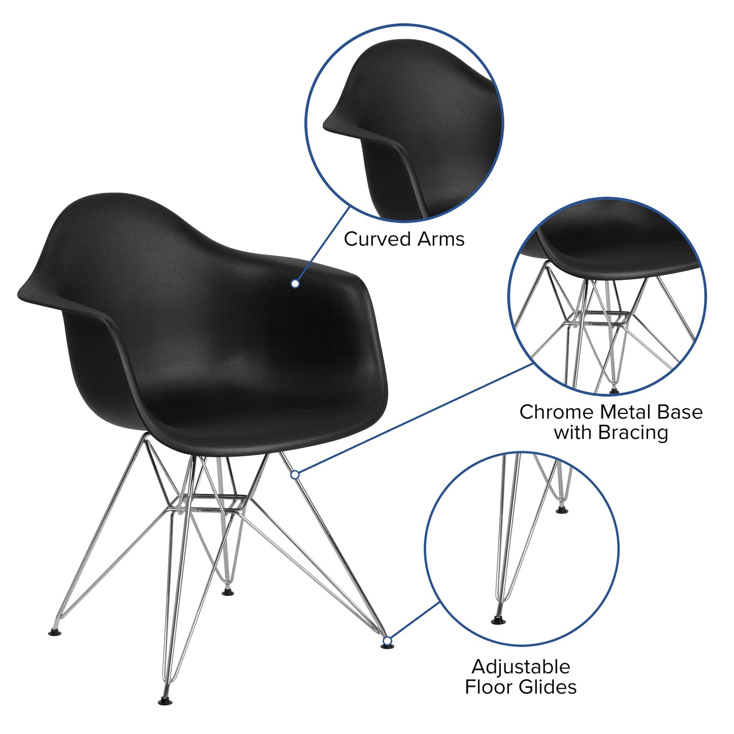 Black Plastic/Chrome Chair FH-132-CPP1-BK-GG