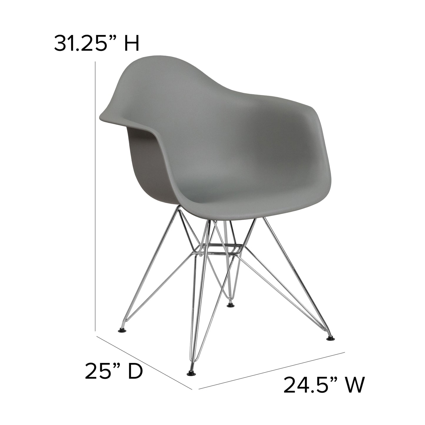 Gray Plastic/Chrome Chair FH-132-CPP1-GY-GG