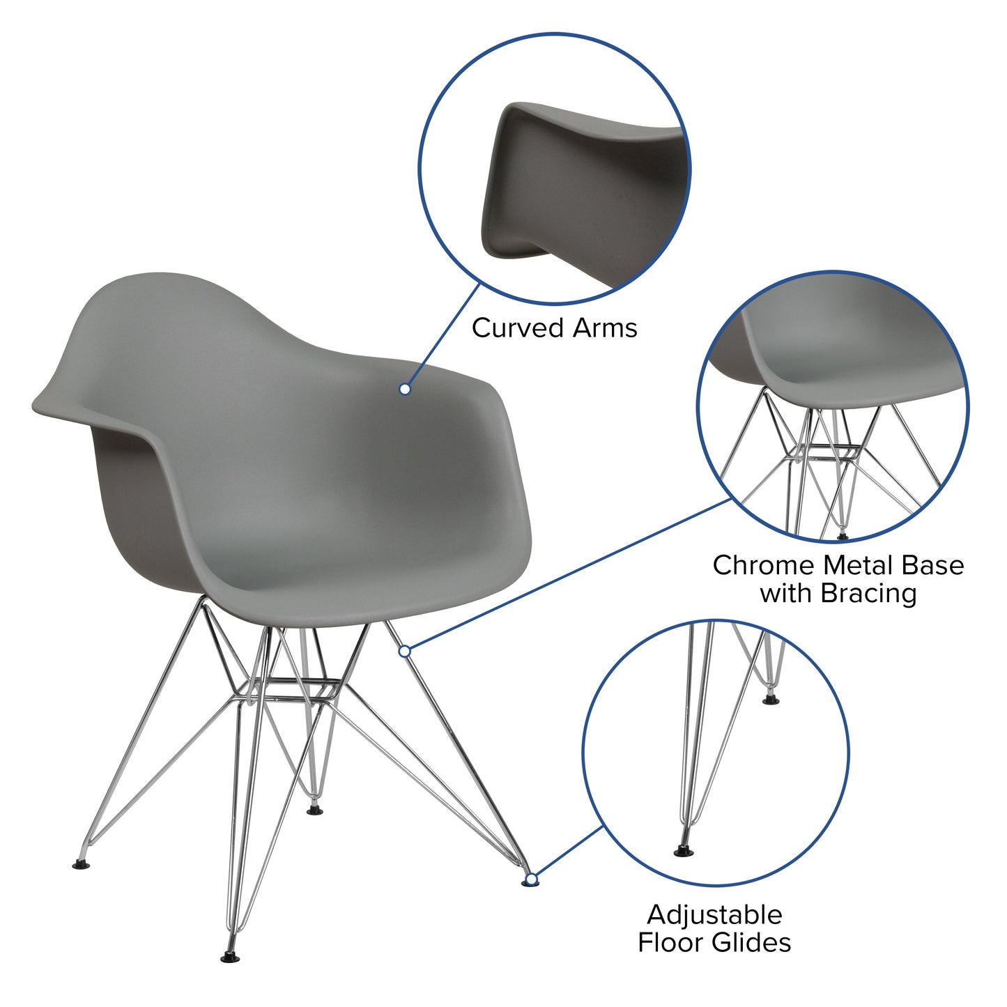 Gray Plastic/Chrome Chair FH-132-CPP1-GY-GG