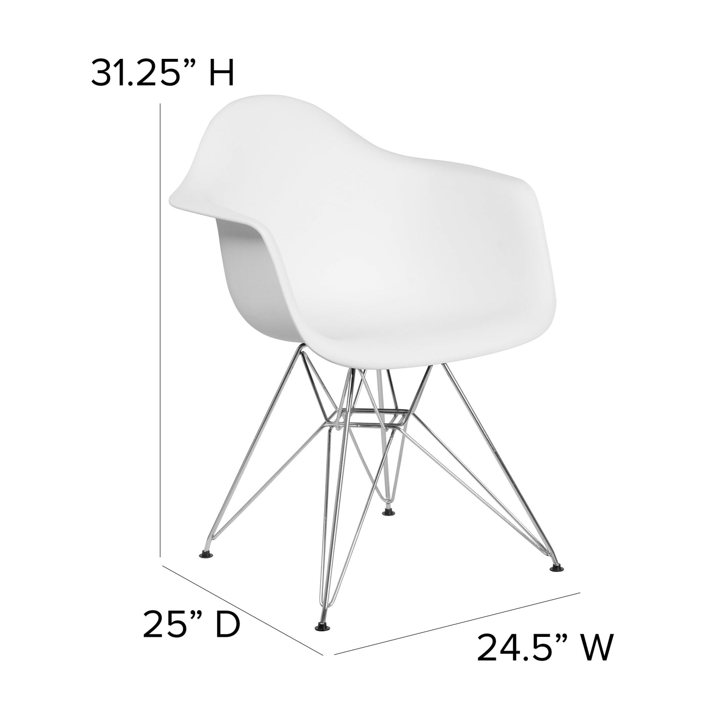 White Plastic/Chrome Chair FH-132-CPP1-WH-GG