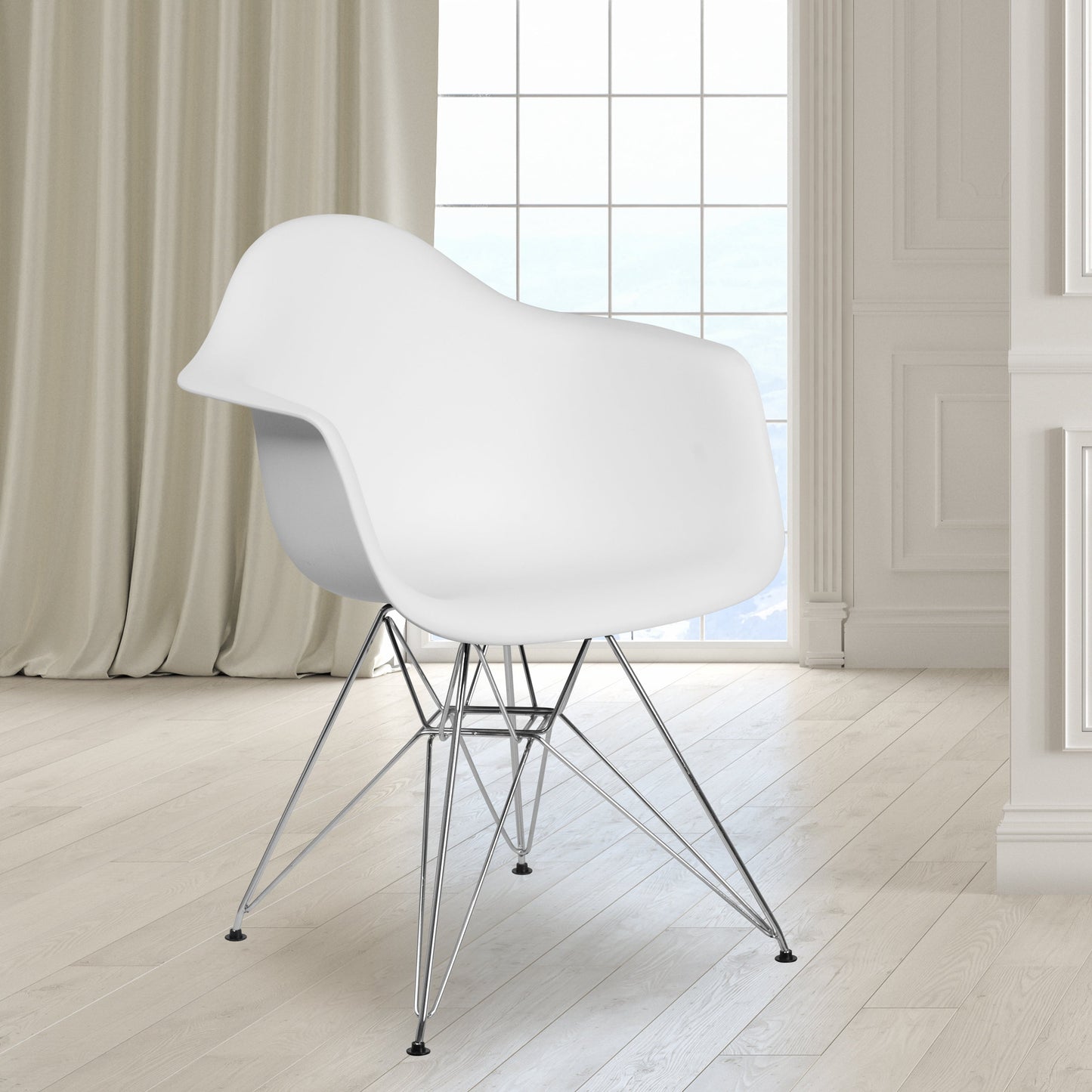 White Plastic/Chrome Chair FH-132-CPP1-WH-GG