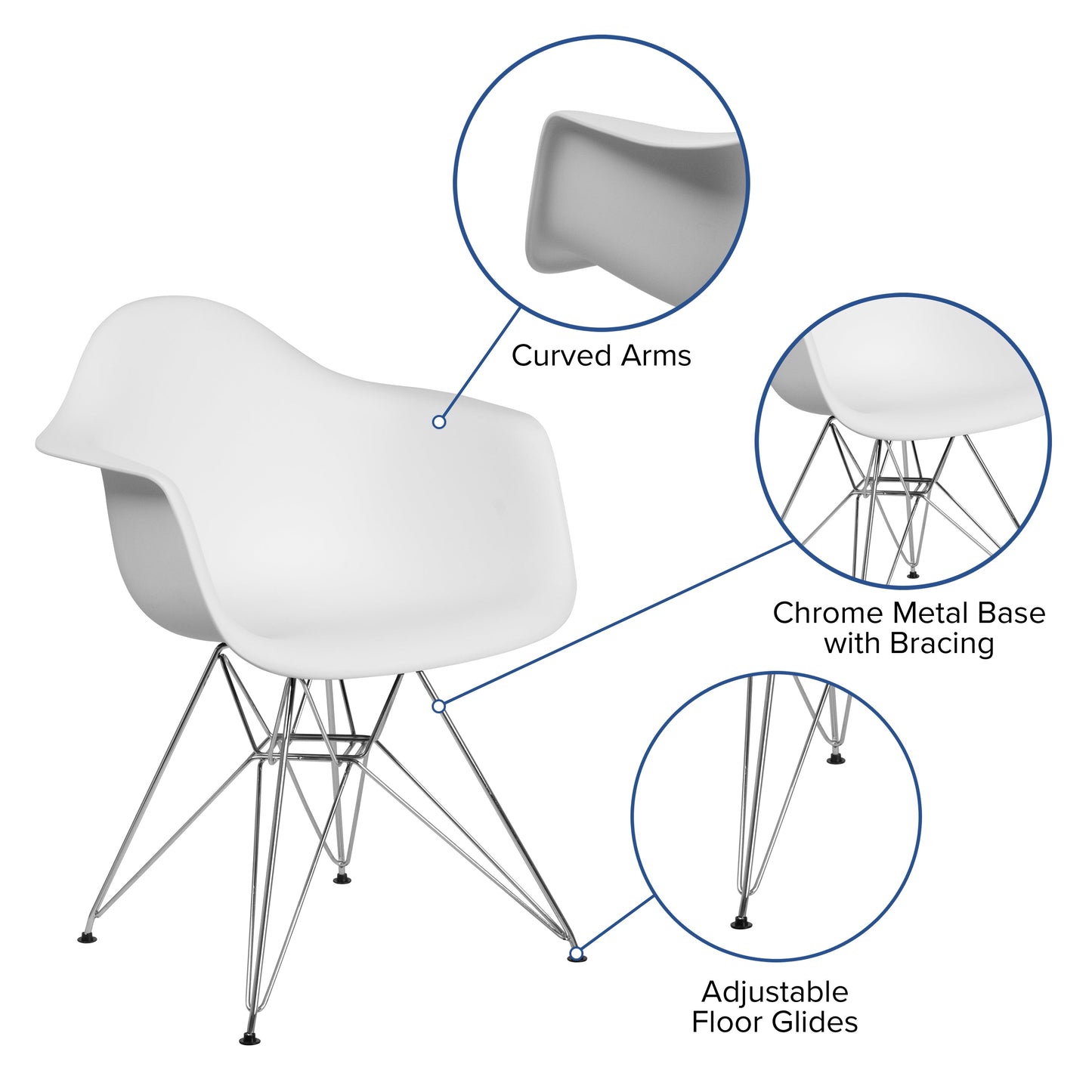 White Plastic/Chrome Chair FH-132-CPP1-WH-GG