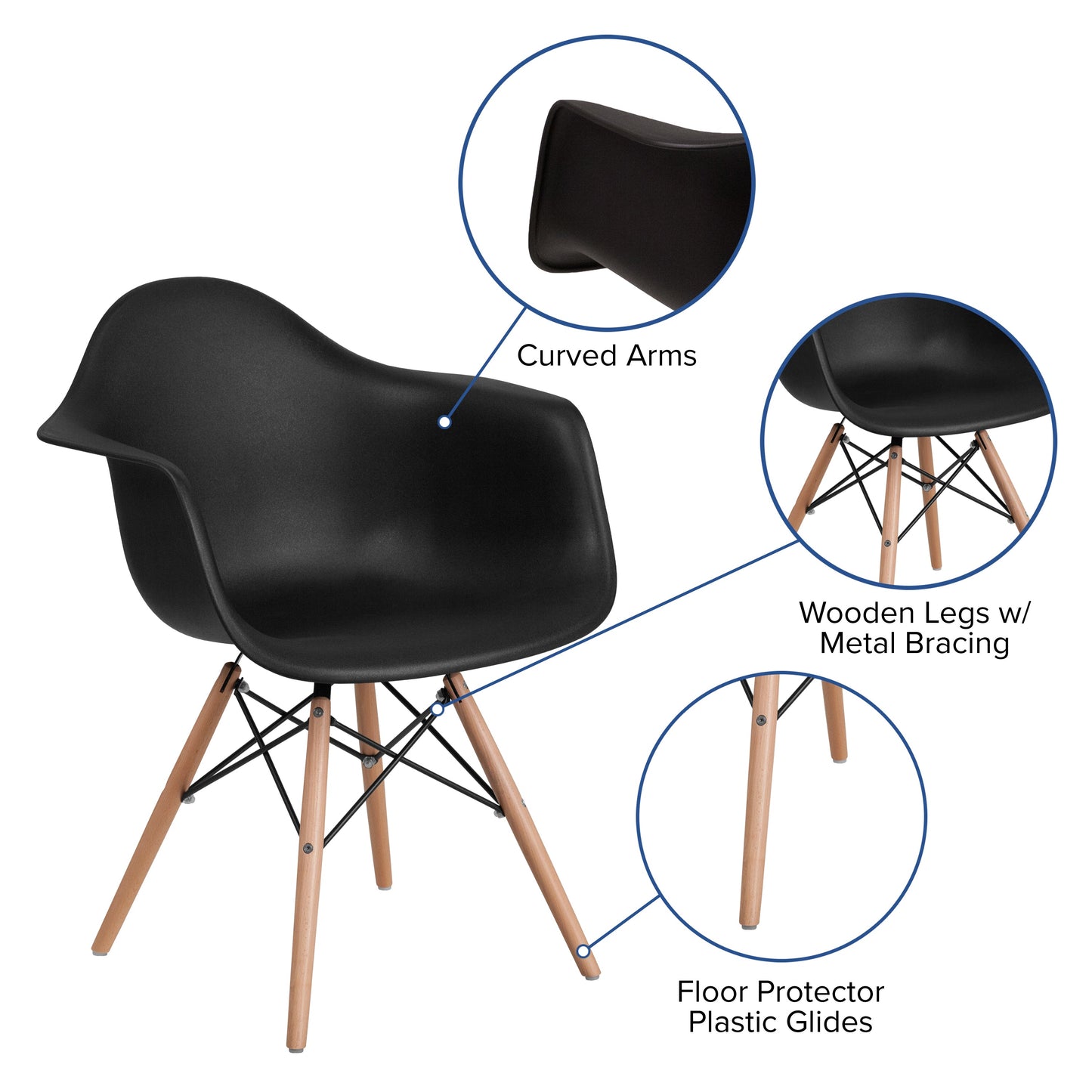 Black Plastic/Wood Chair FH-132-DPP-BK-GG