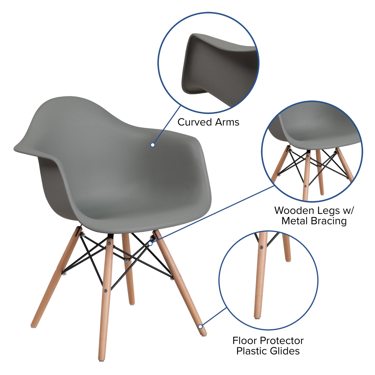 Gray Plastic/Wood Chair FH-132-DPP-GY-GG