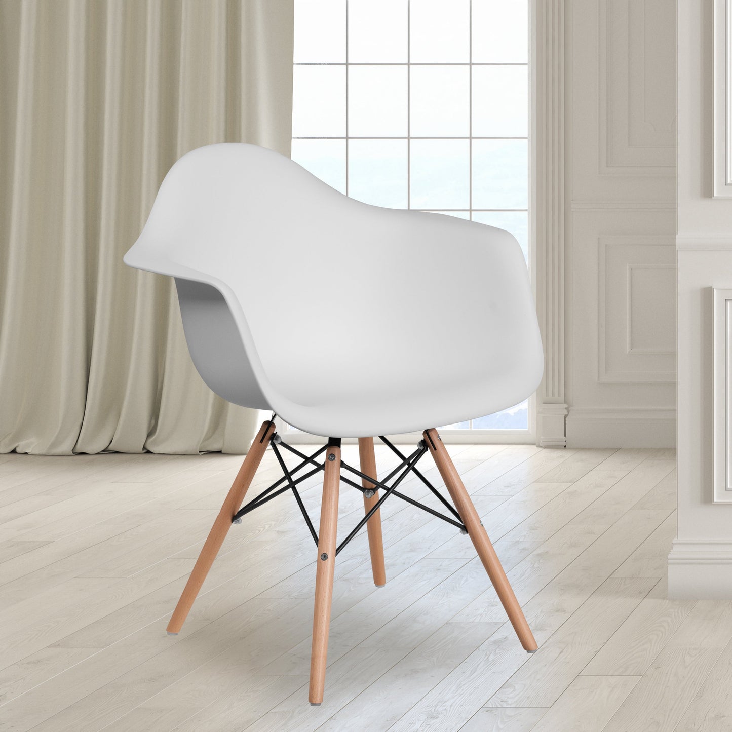 White Plastic/Wood Chair FH-132-DPP-WH-GG