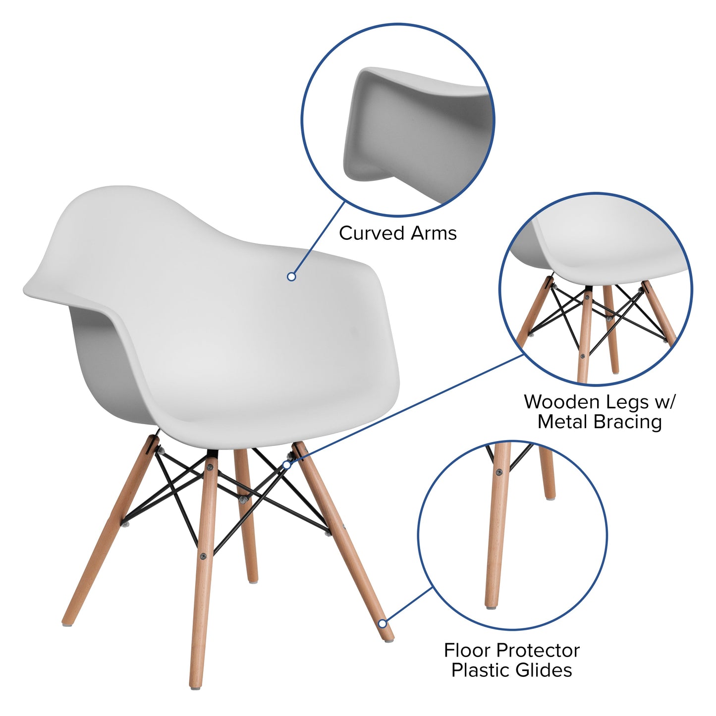 White Plastic/Wood Chair FH-132-DPP-WH-GG