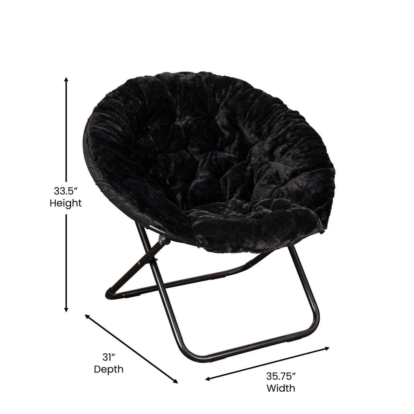 Black XL Fur Saucer Chair FV-FMC-025-BK-BK-GG