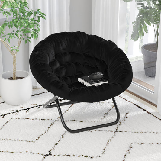 Black XL Fur Saucer Chair FV-FMC-025-BK-BK-GG