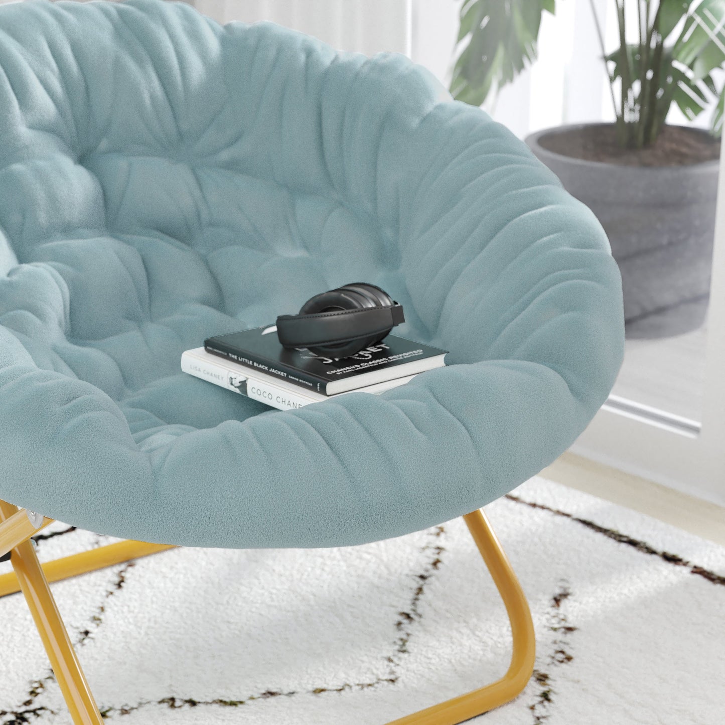 Dusty Aqua XL Fur Saucer Chair FV-FMC-025-DTAQ-SGD-GG