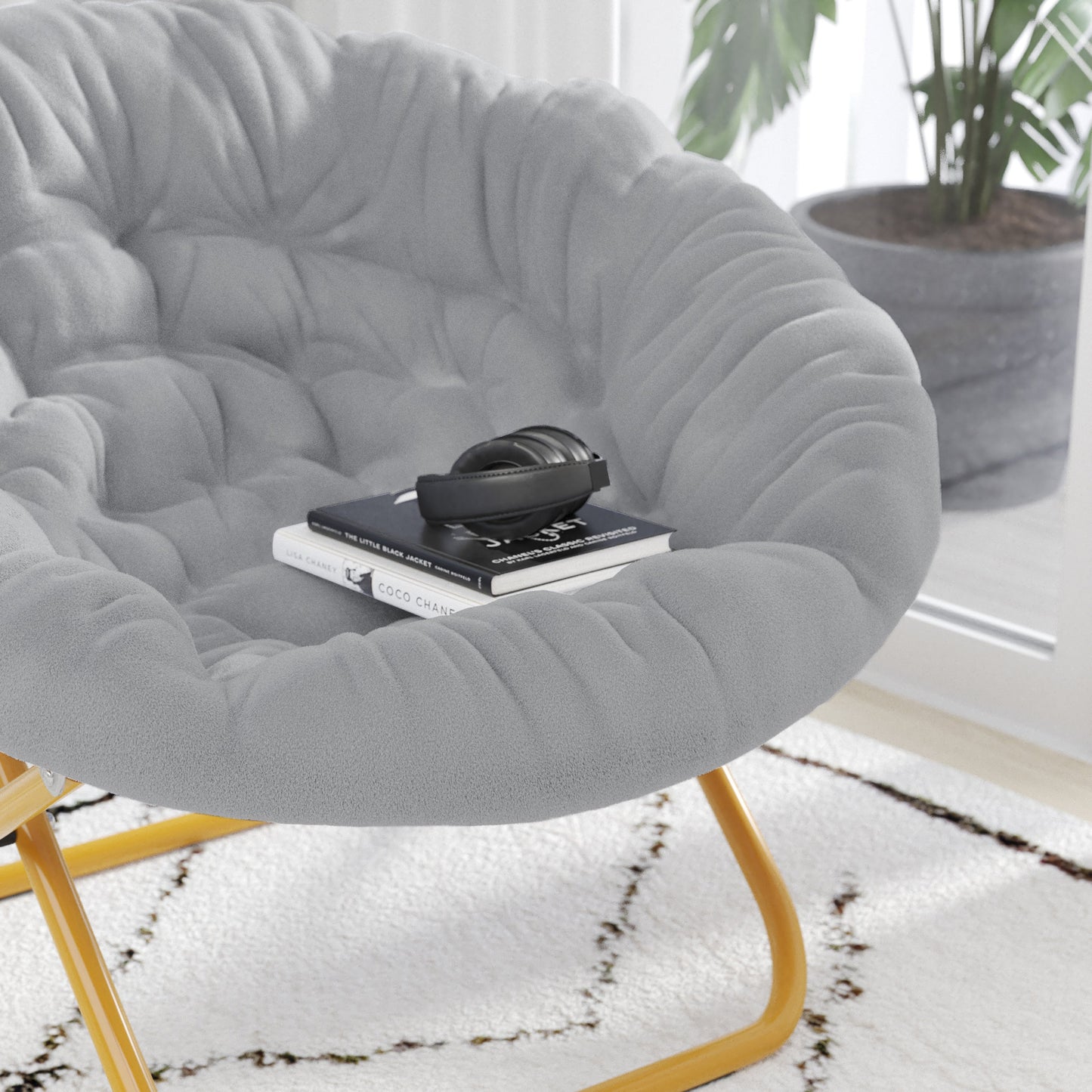 Gray XL Fur Saucer Chair FV-FMC-025-GY-SGD-GG