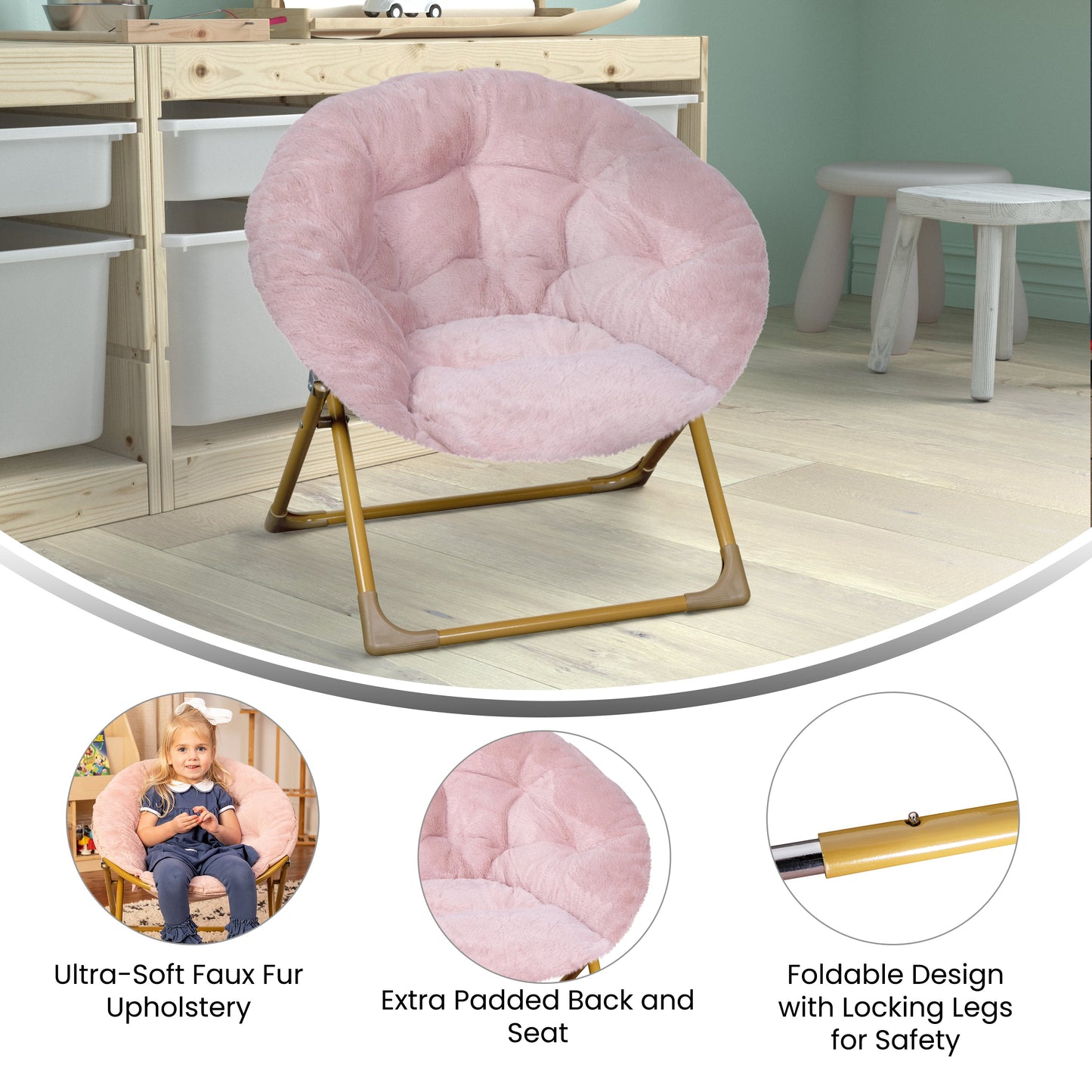 Blush Kids Fur Moon Chair FV-FMC-030-BL-SGD-GG