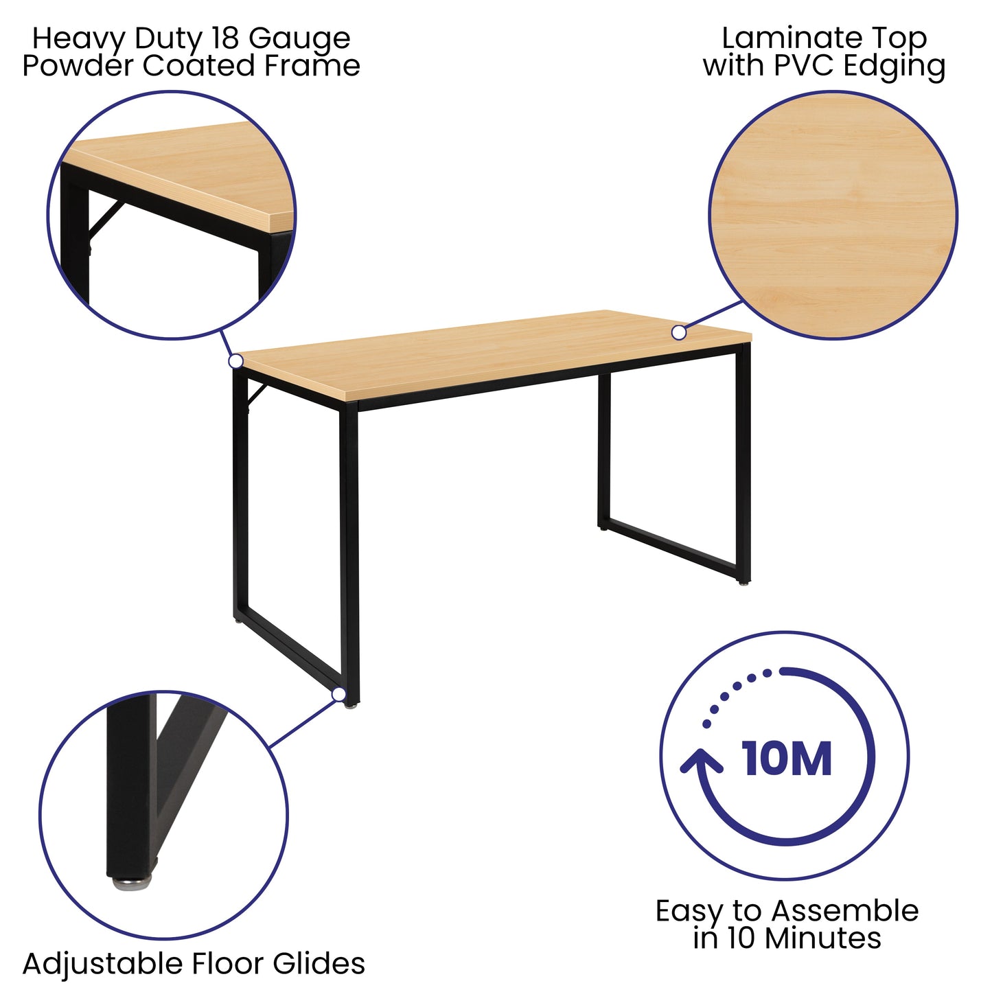 Maple Commercial Desk GC-GF156-12-MAP-BK-GG