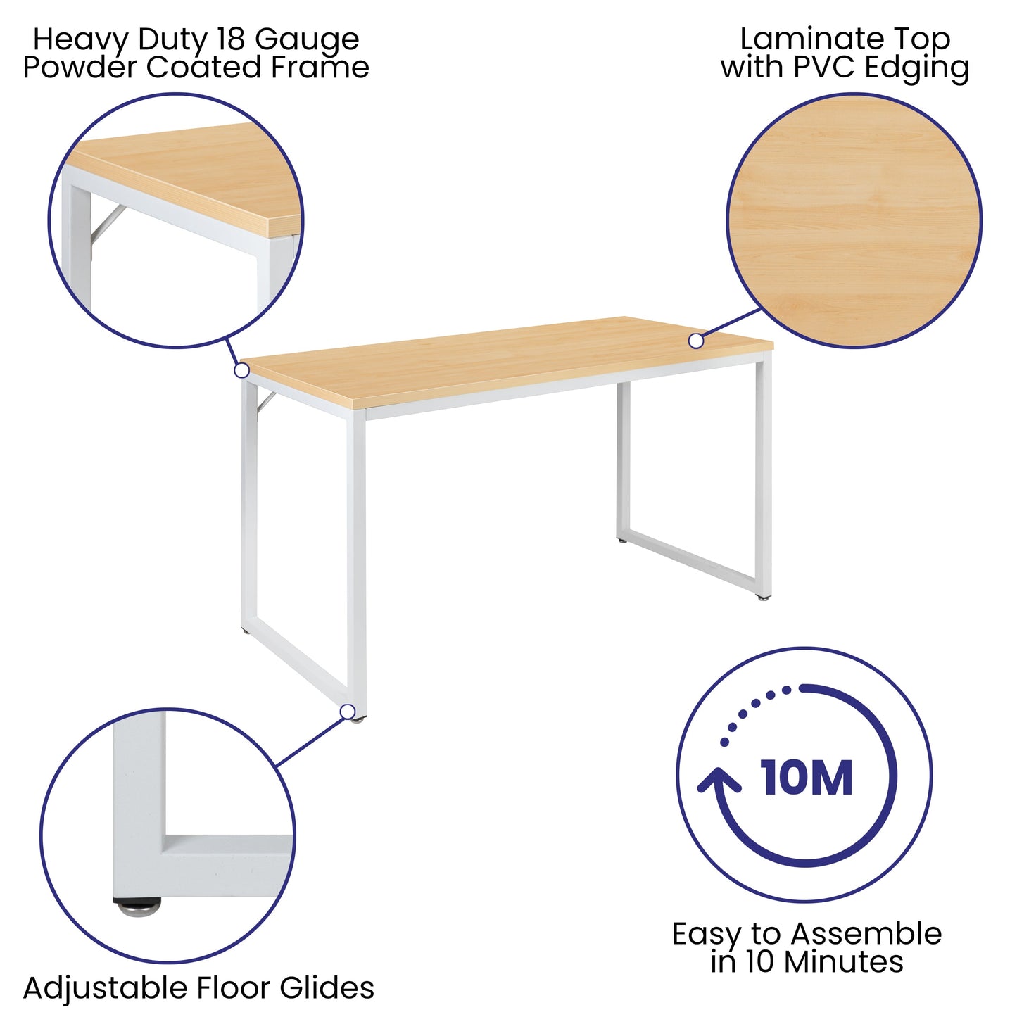 Maple Commercial Desk GC-GF156-12-MAP-WH-GG