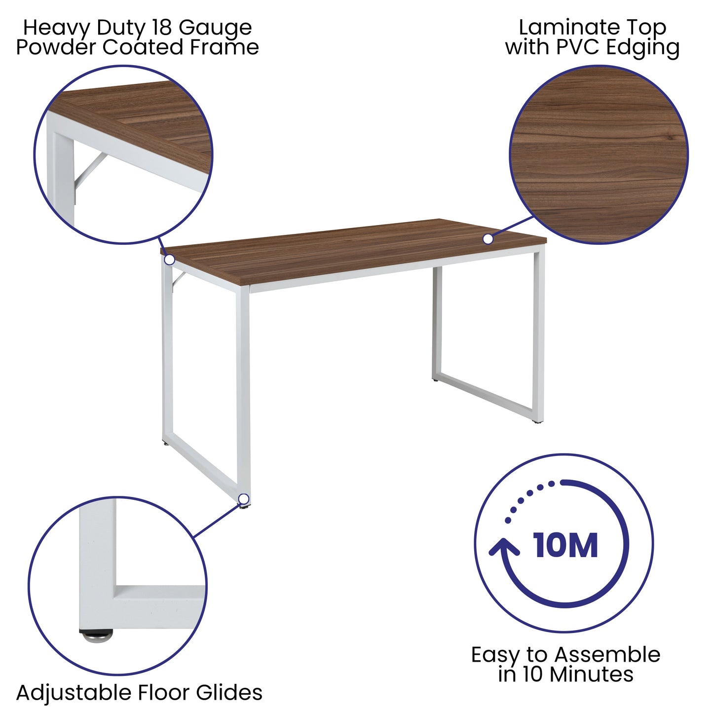 Walnut Commercial Desk GC-GF156-12-WAL-WH-GG