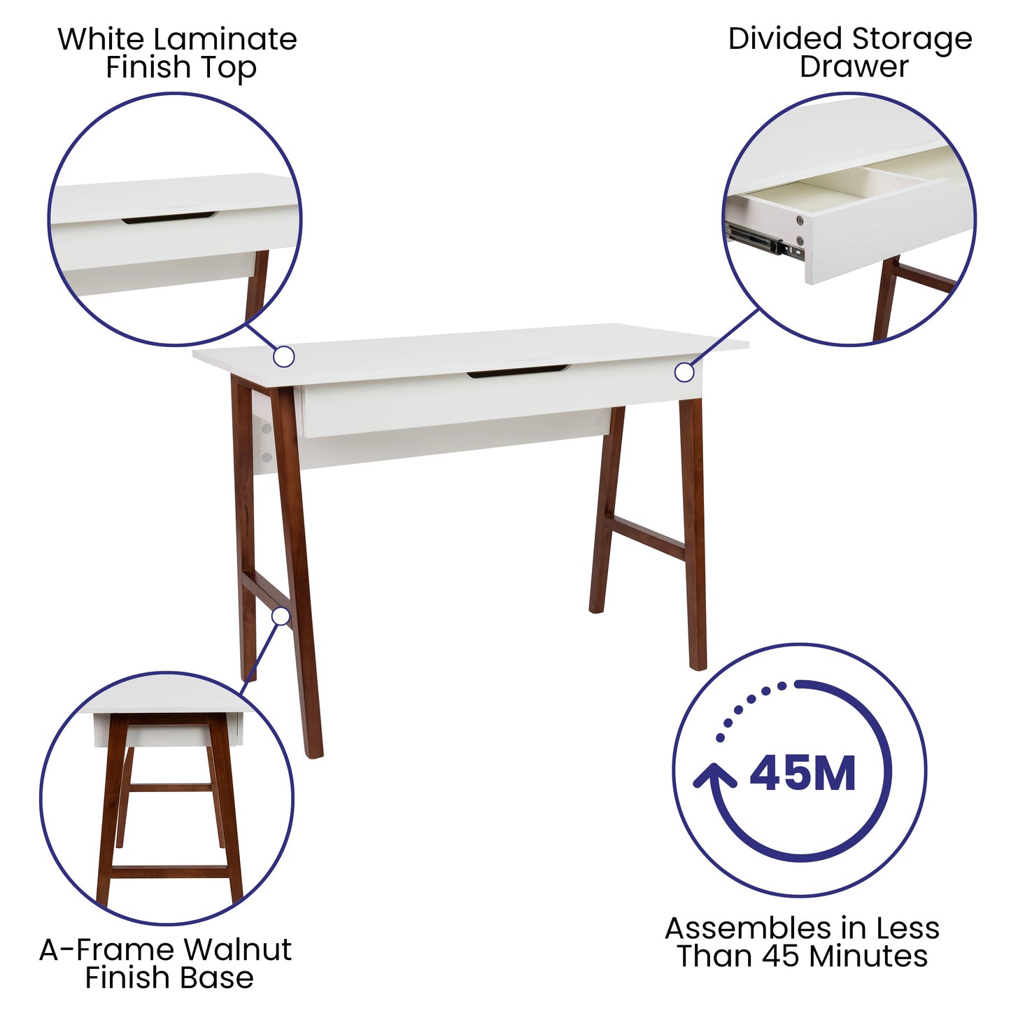 Computer Desk for Home Office GC-MBLK60-WH-WAL-GG