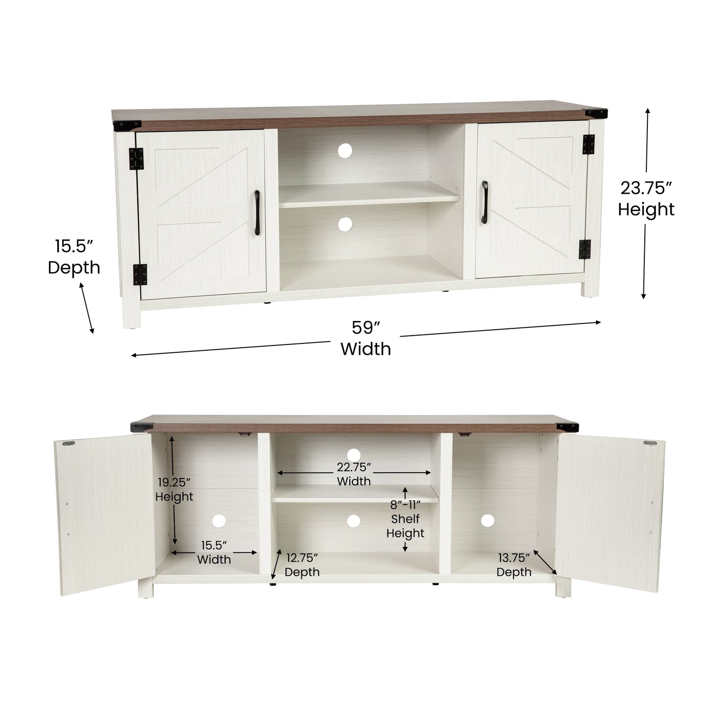 White 59" Barn Door TV Stand GC-MBLK67-WH-GG