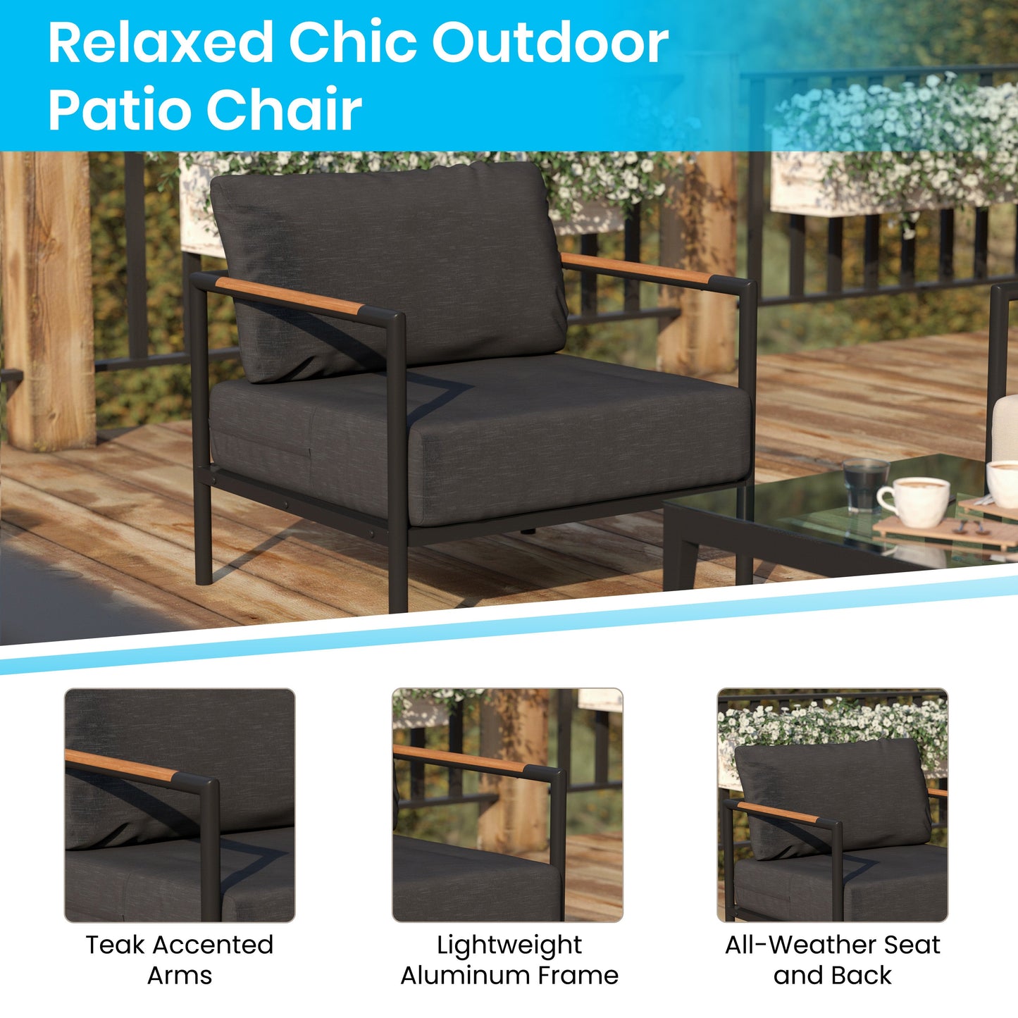 Black Patio Chair and Cushions GM-201027-1S-CH-GG