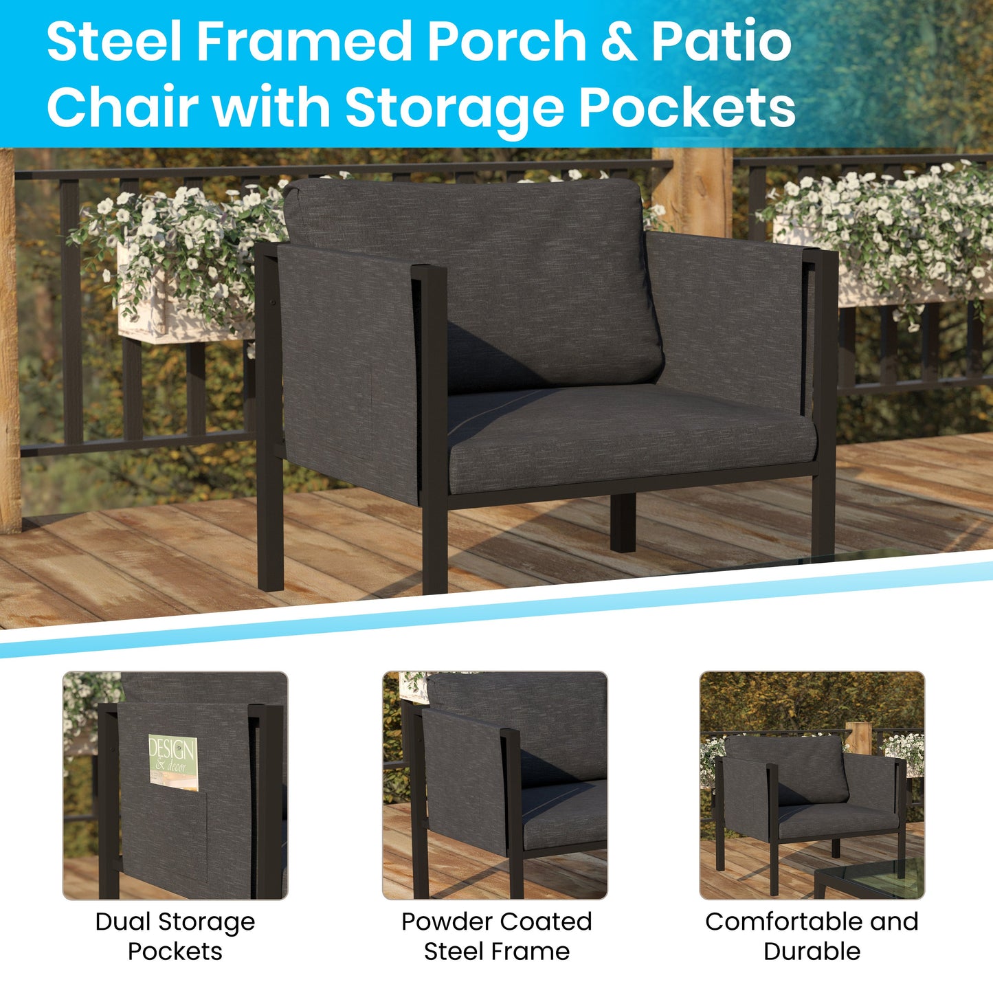 Black Patio Chair and Cushions GM-201108-1S-CH-GG