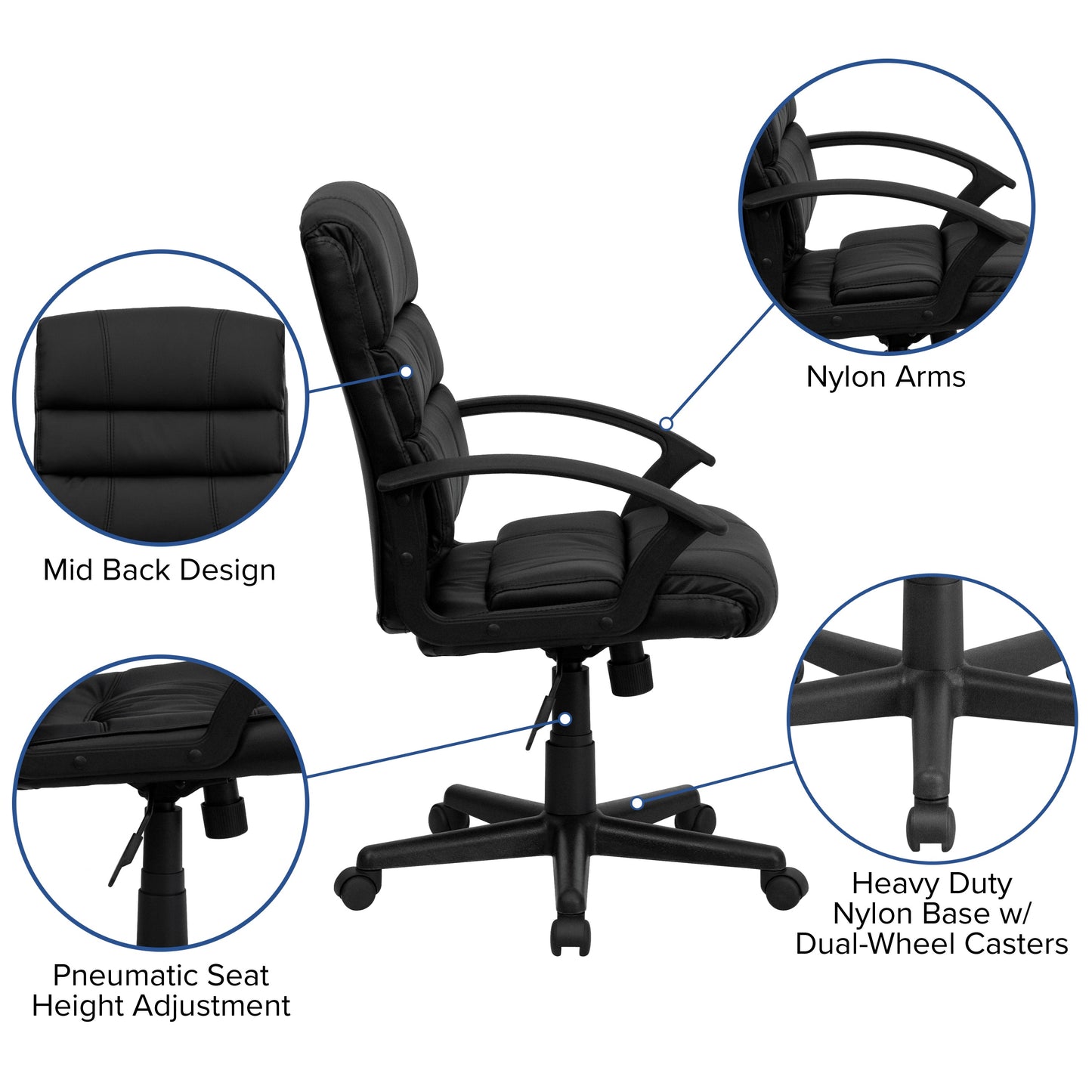 Black Mid-Back Task Chair GO-1004-BK-LEA-GG