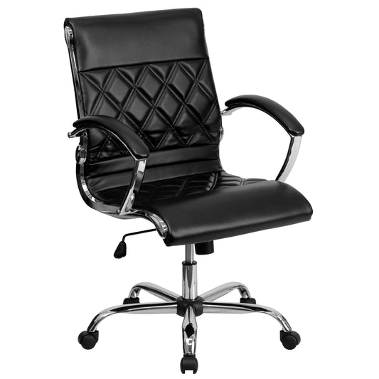 Black Mid-Back Leather Chair GO-1297M-MID-BK-GG