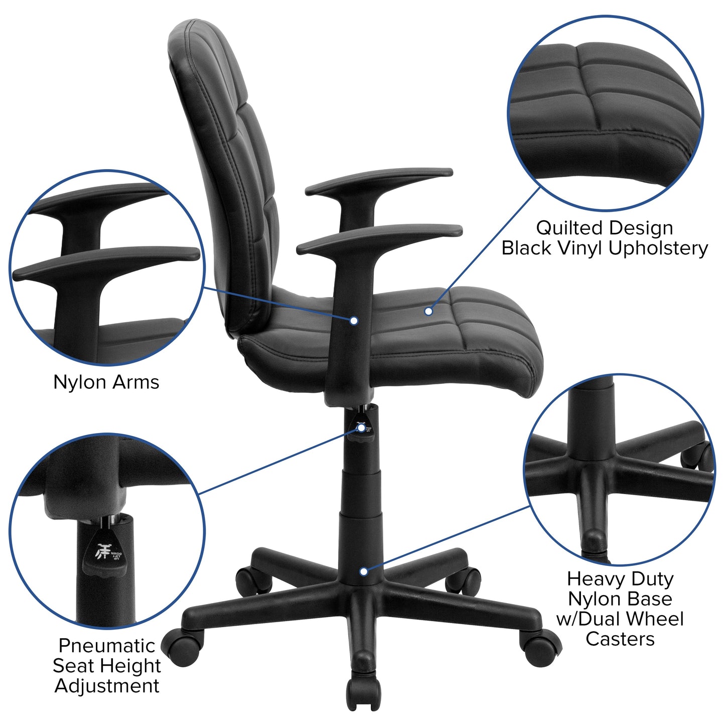 Black Mid-Back Task Chair GO-1691-1-BK-A-GG