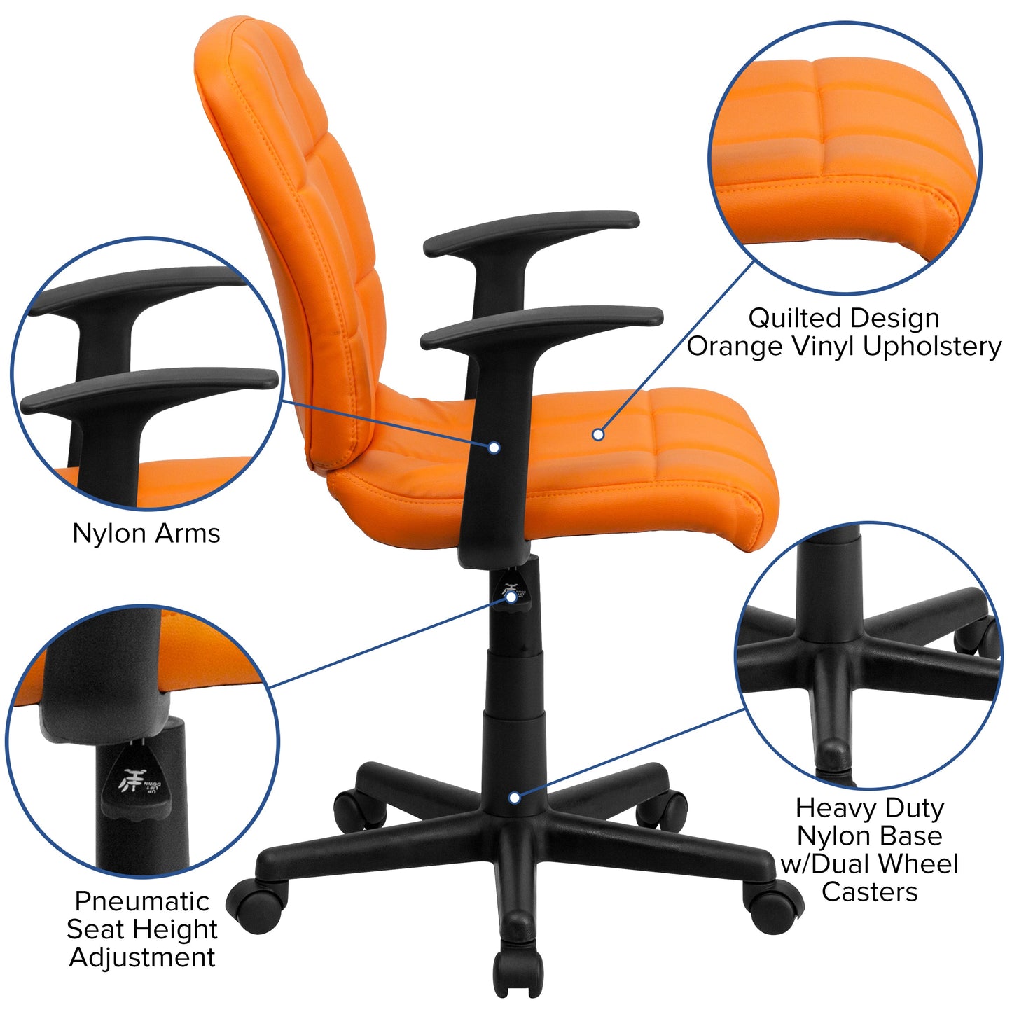 Orange Mid-Back Task Chair GO-1691-1-ORG-A-GG