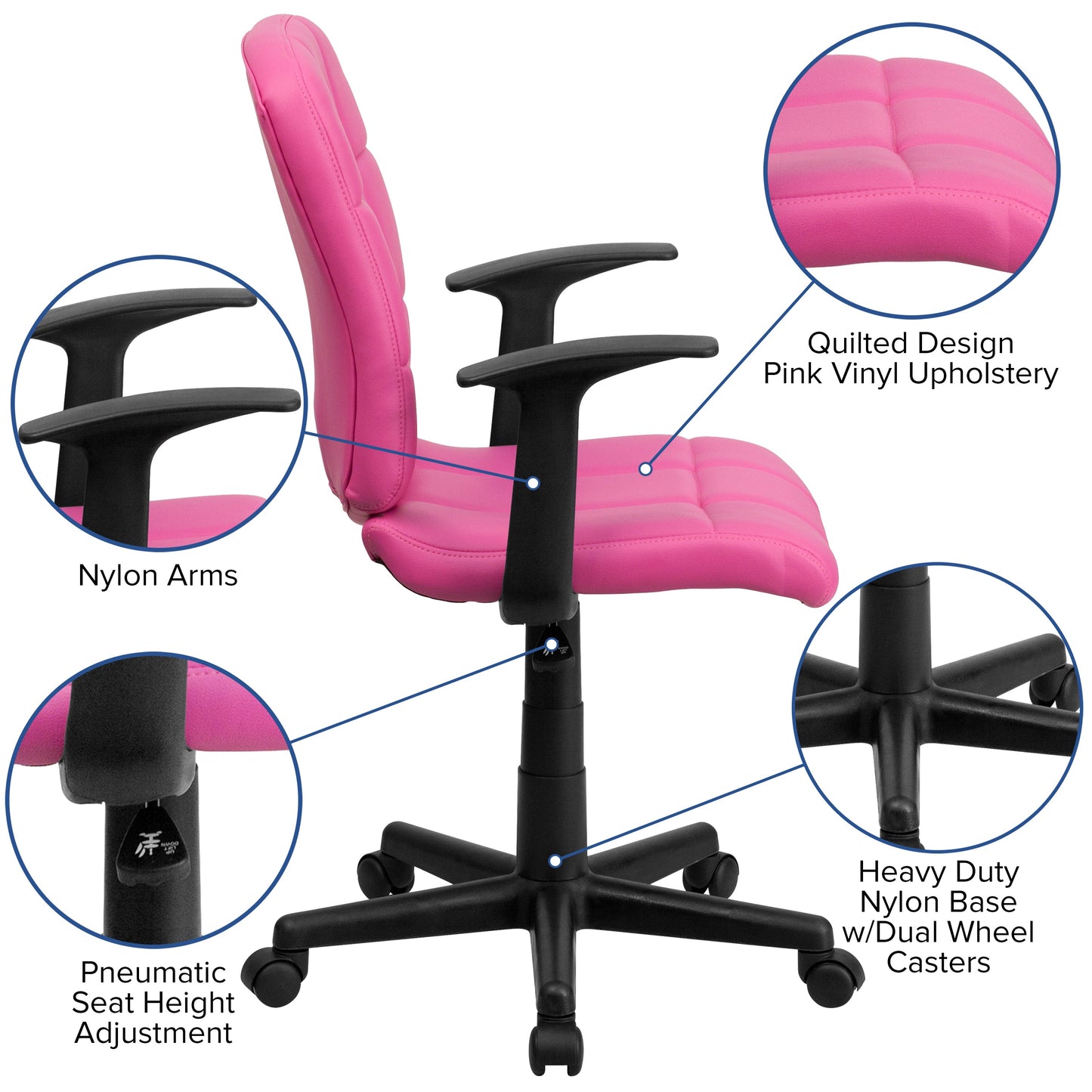 Pink Mid-Back Task Chair GO-1691-1-PINK-A-GG